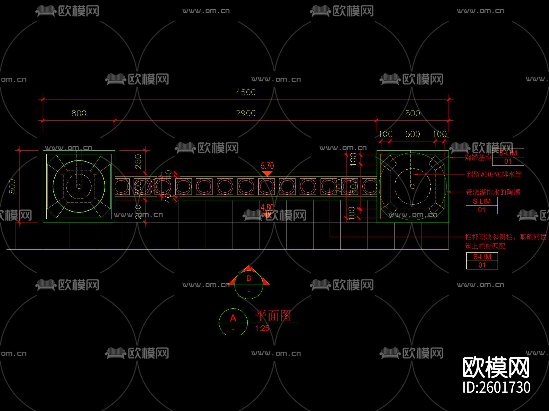 法式花钵栏杆CAD施工图下载（渲染图2）