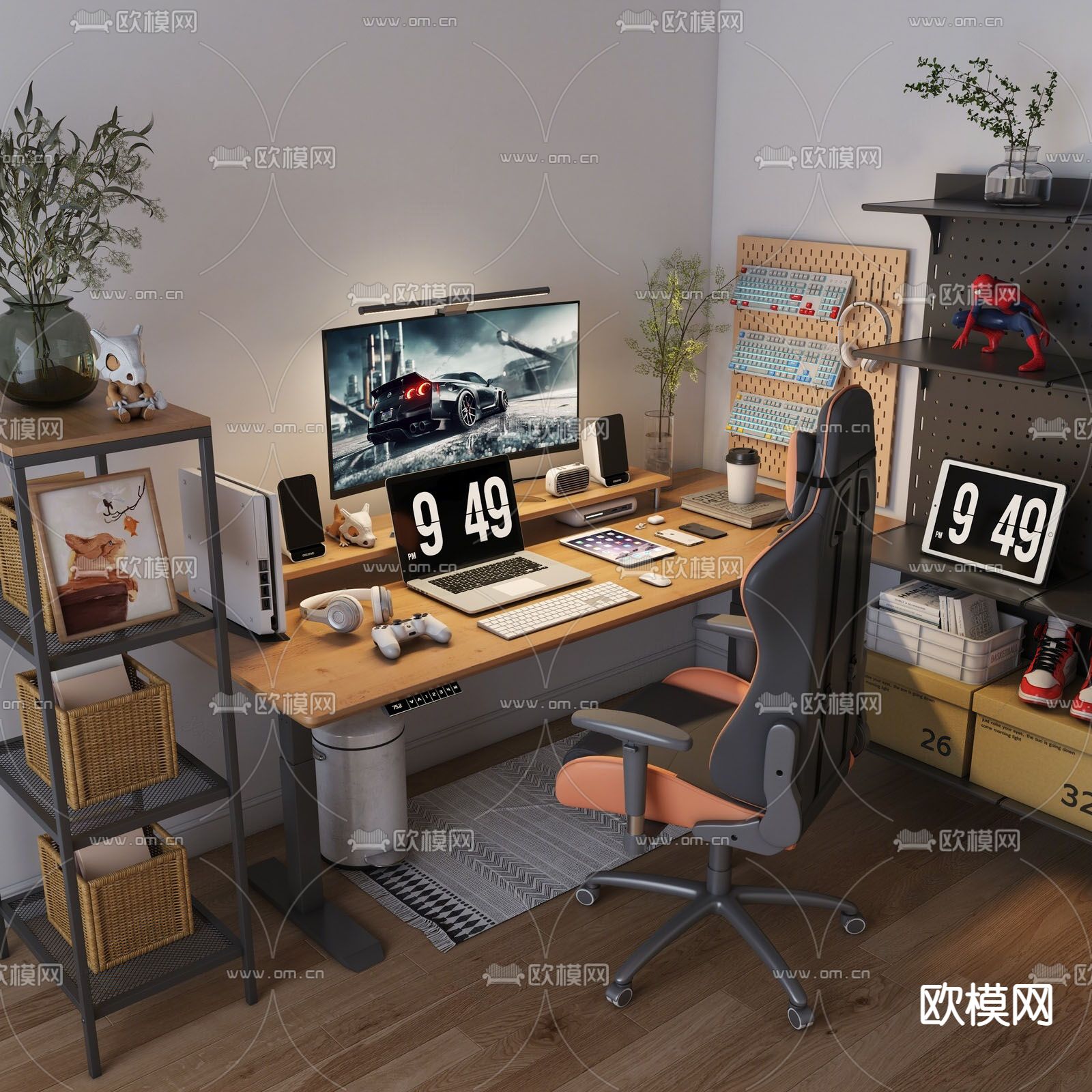 现代书桌椅 电竞椅su模型