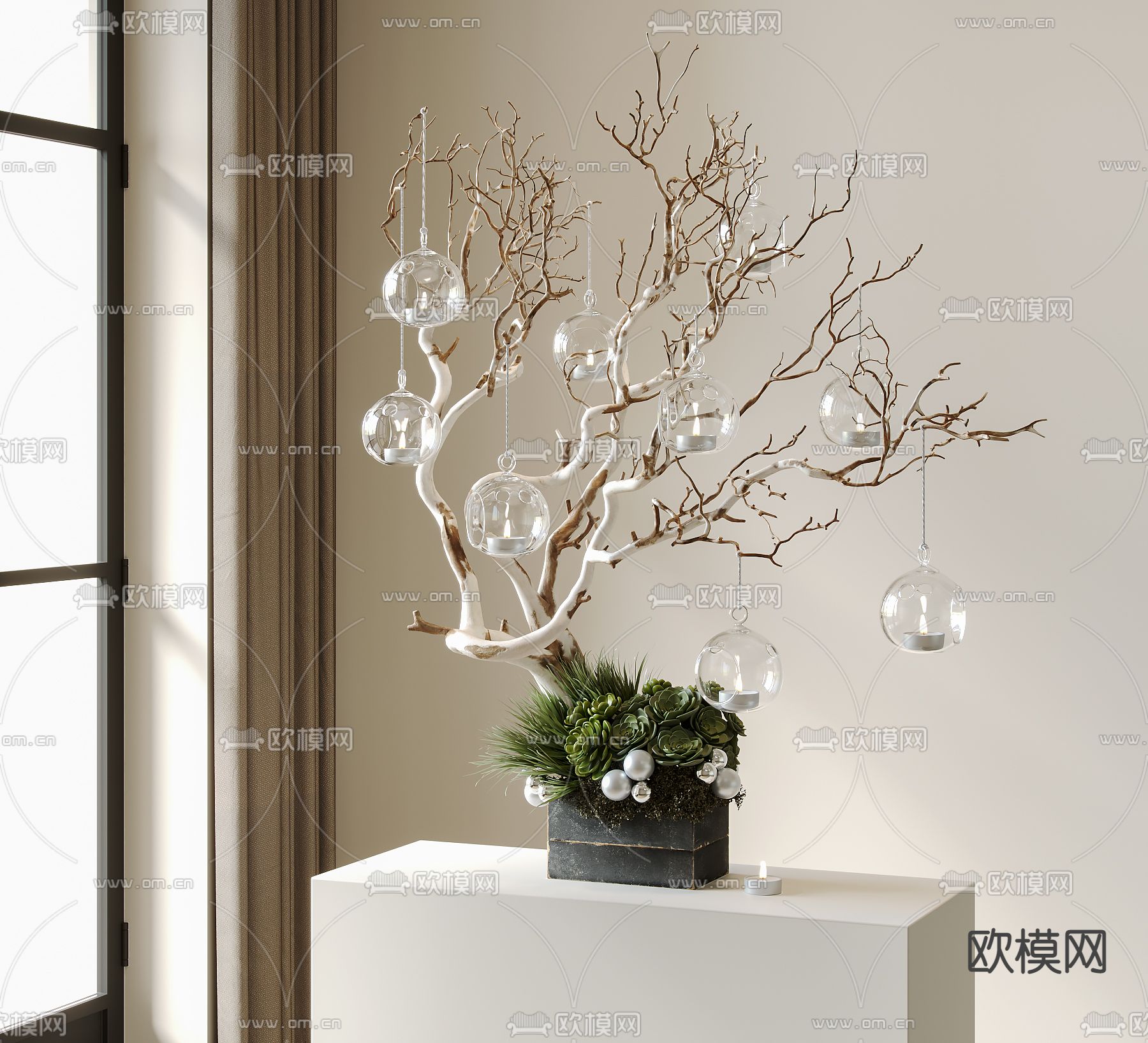 新中式枯枝 盆栽su模型下载（渲染图1）