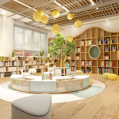  现代亲子阅读室 图书馆su模型 