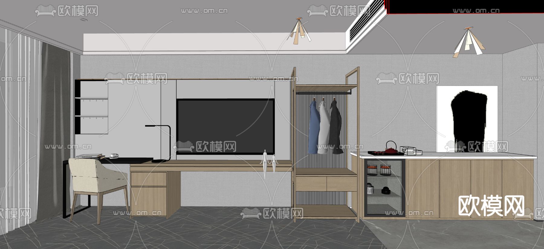 现代酒店客房su模型下载（渲染图3）