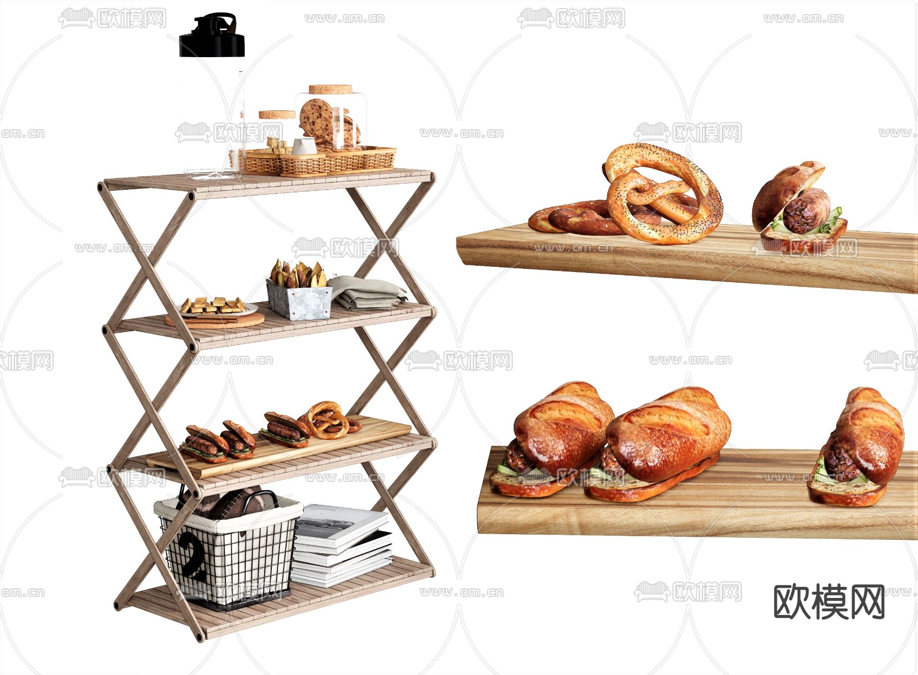 面包贝果 牛角包 法棍su模型下载（渲染图1）