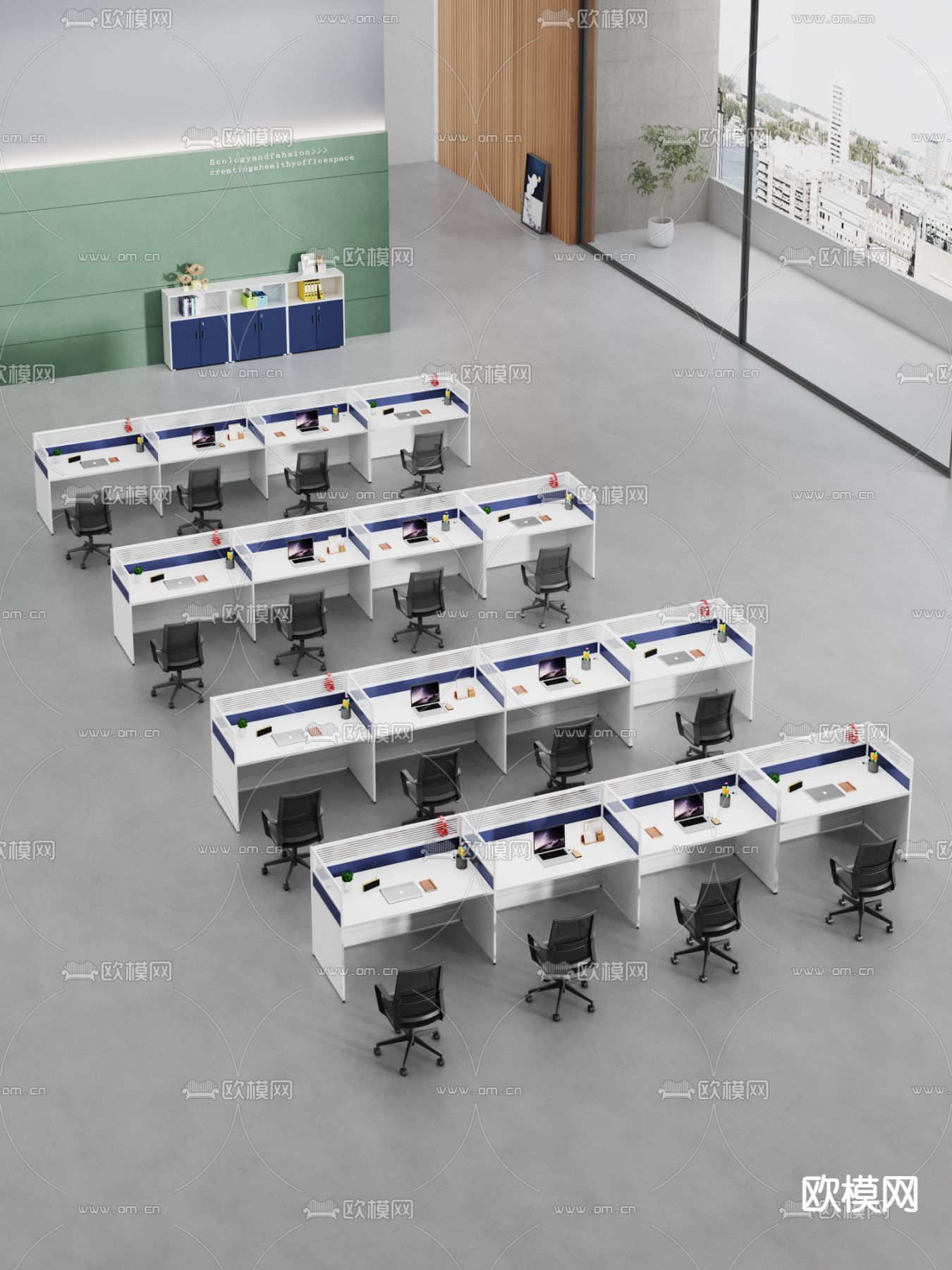 办公桌 屏风卡位 工位3d模型下载（渲染图3）