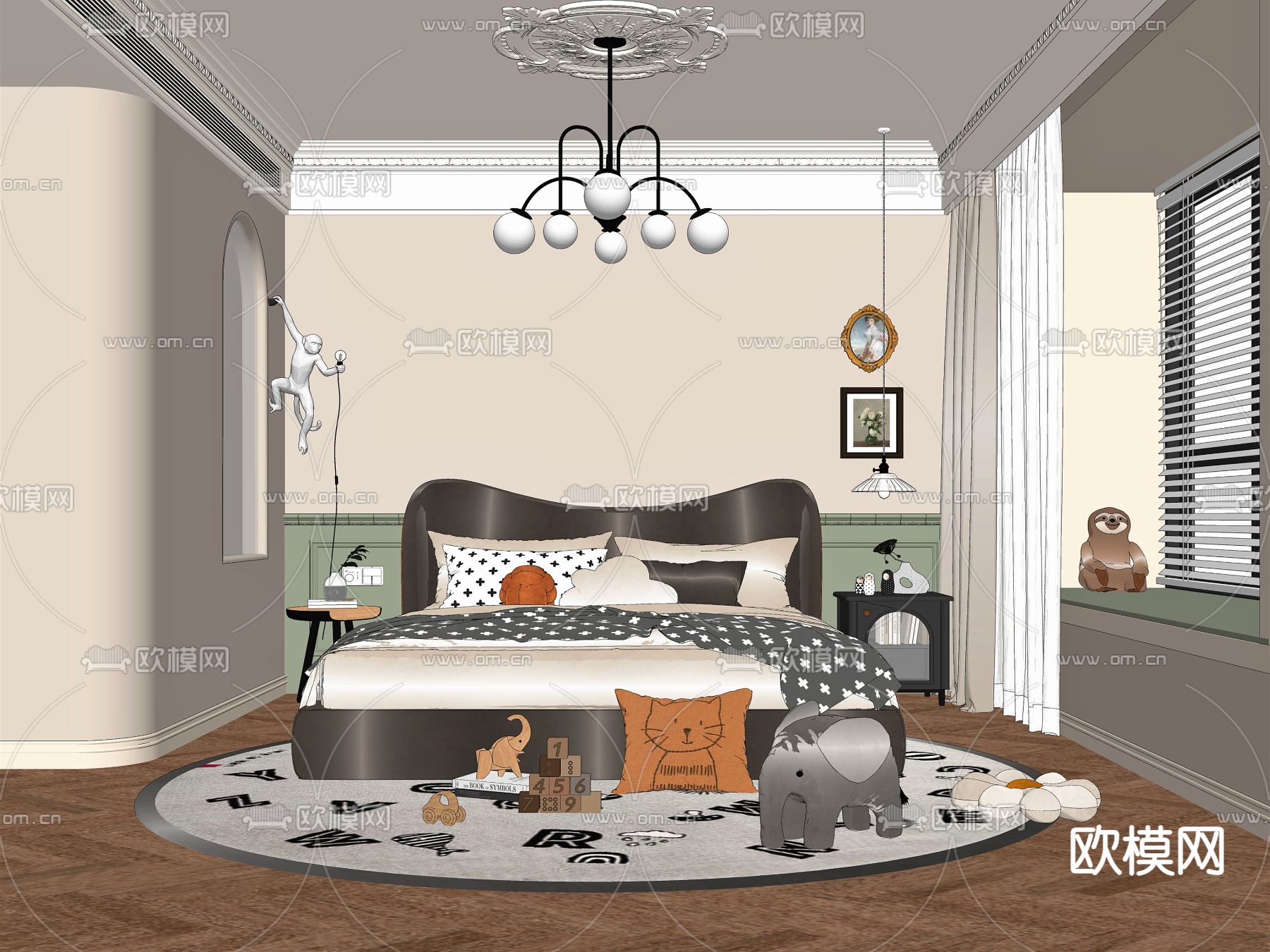 法式卧室 女孩房su模型下载（渲染图2）
