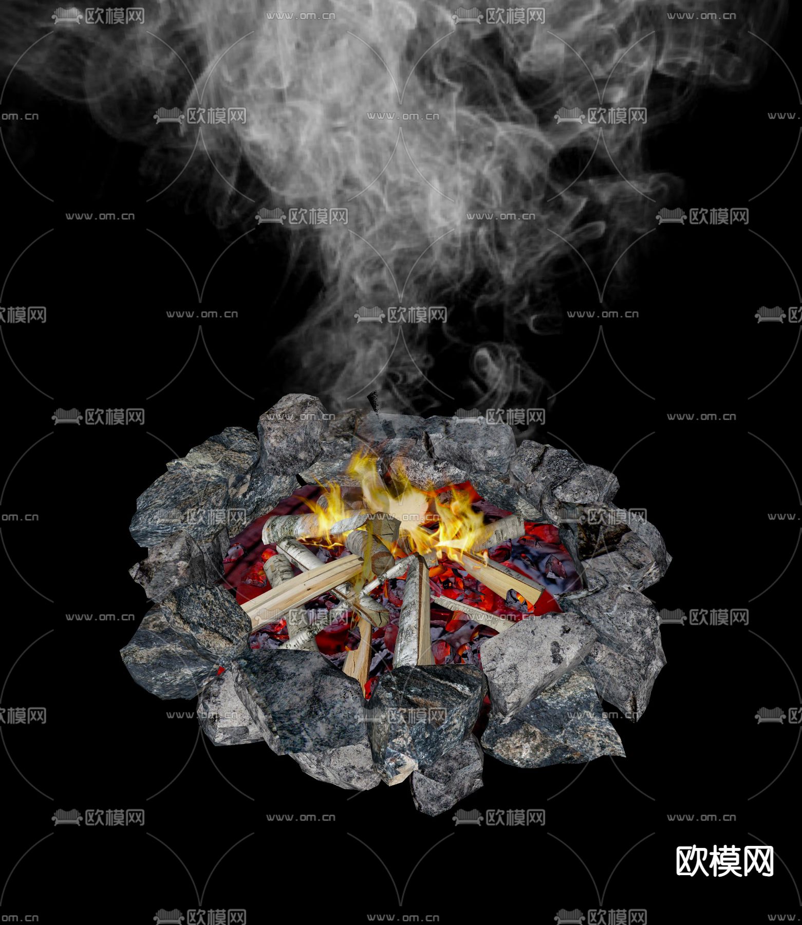 石头篝火堆su模型下载（渲染图2）