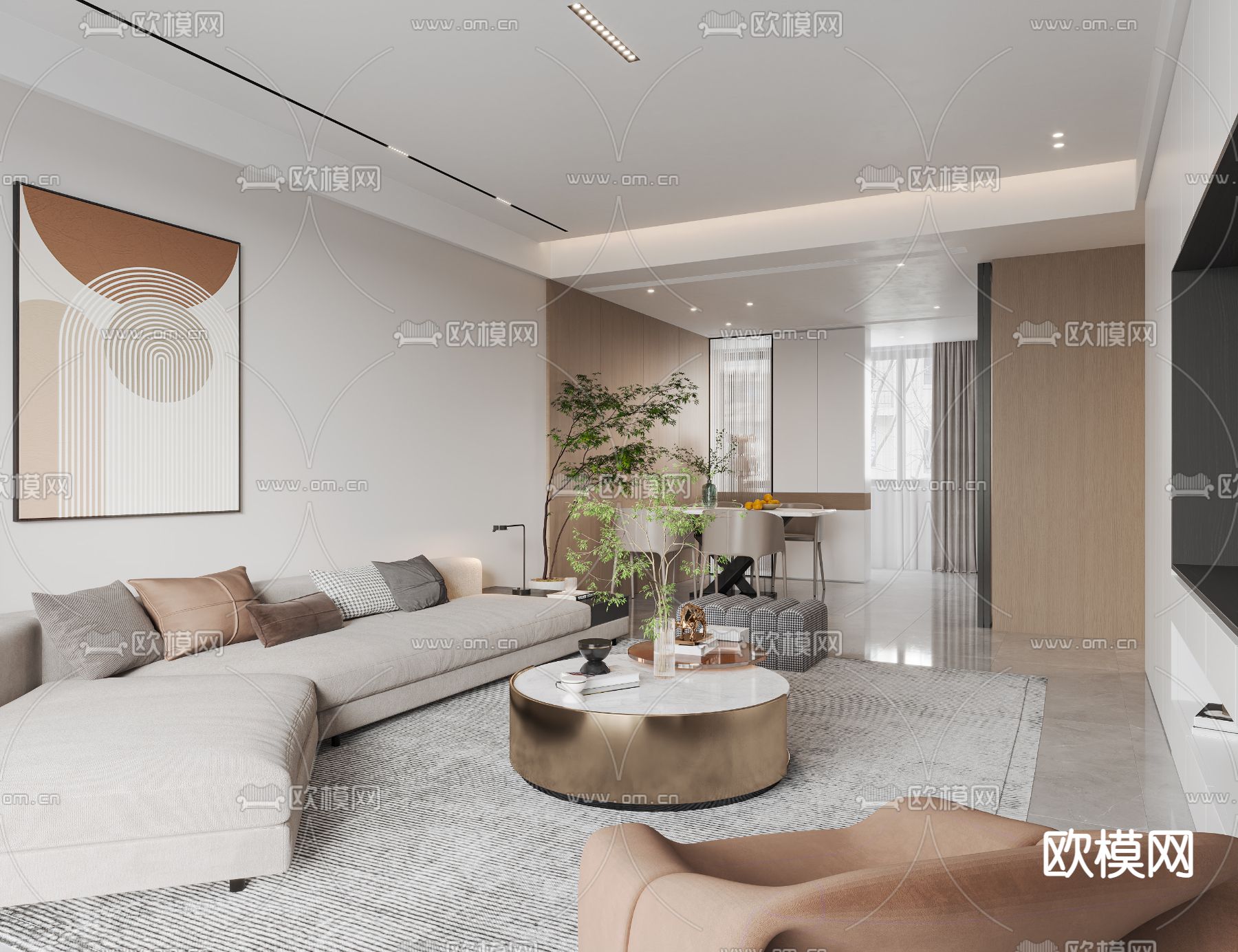 现代客餐厅3d模型下载（渲染图3）