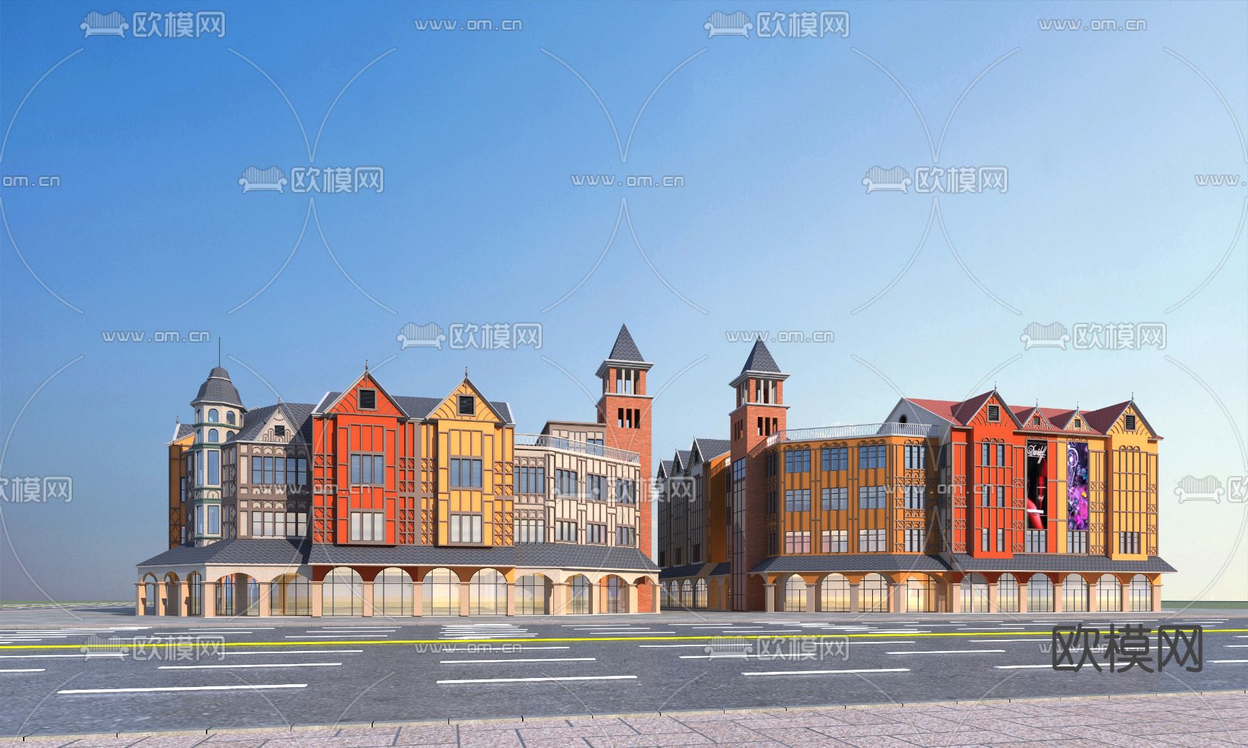 北欧商业街3d模型下载（渲染图1）