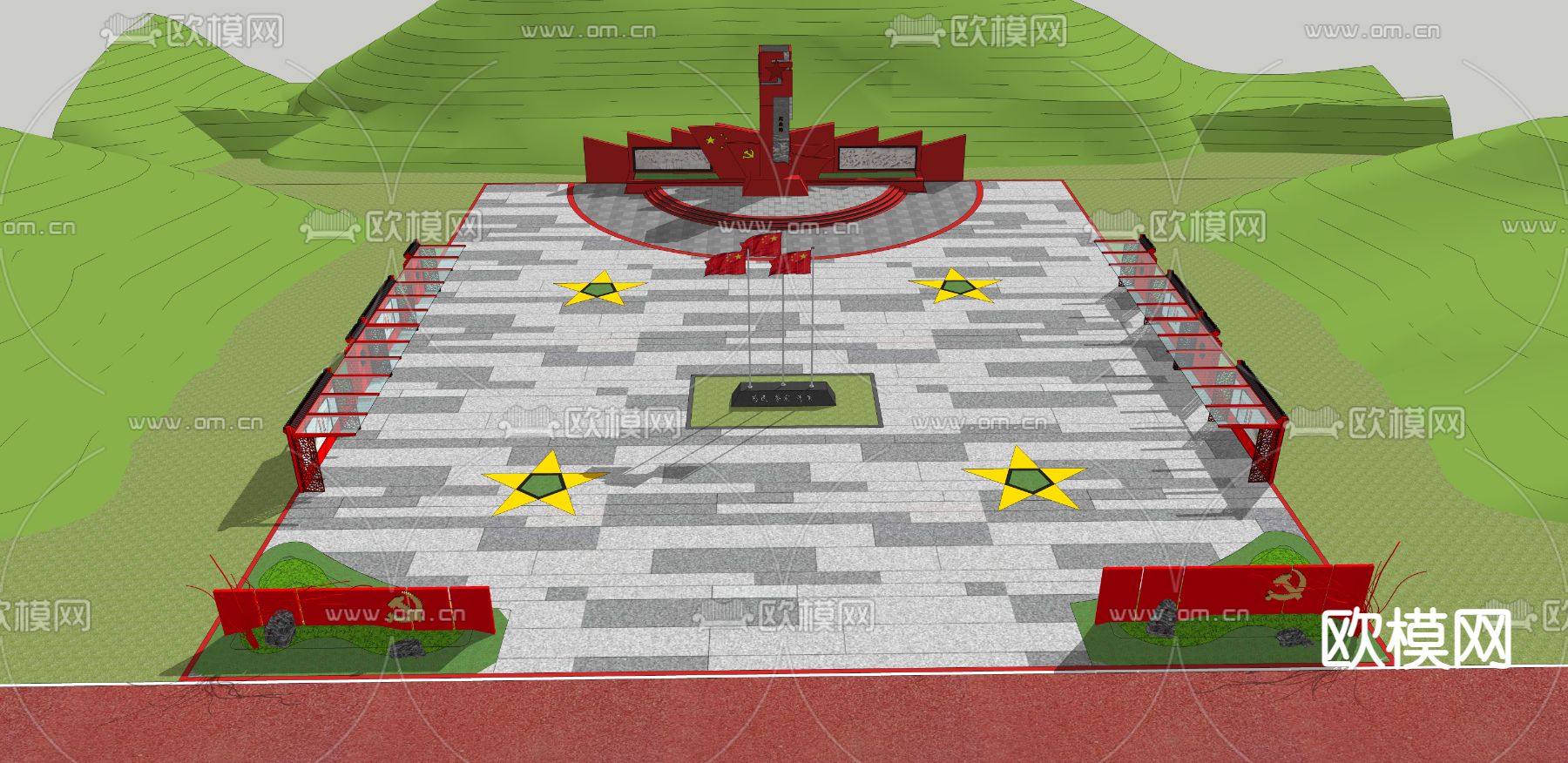 党建文化广场su模型下载（渲染图6）