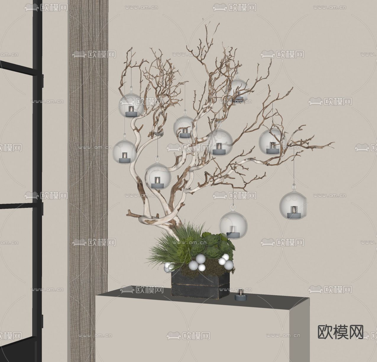 新中式枯枝 盆栽su模型下载（渲染图2）