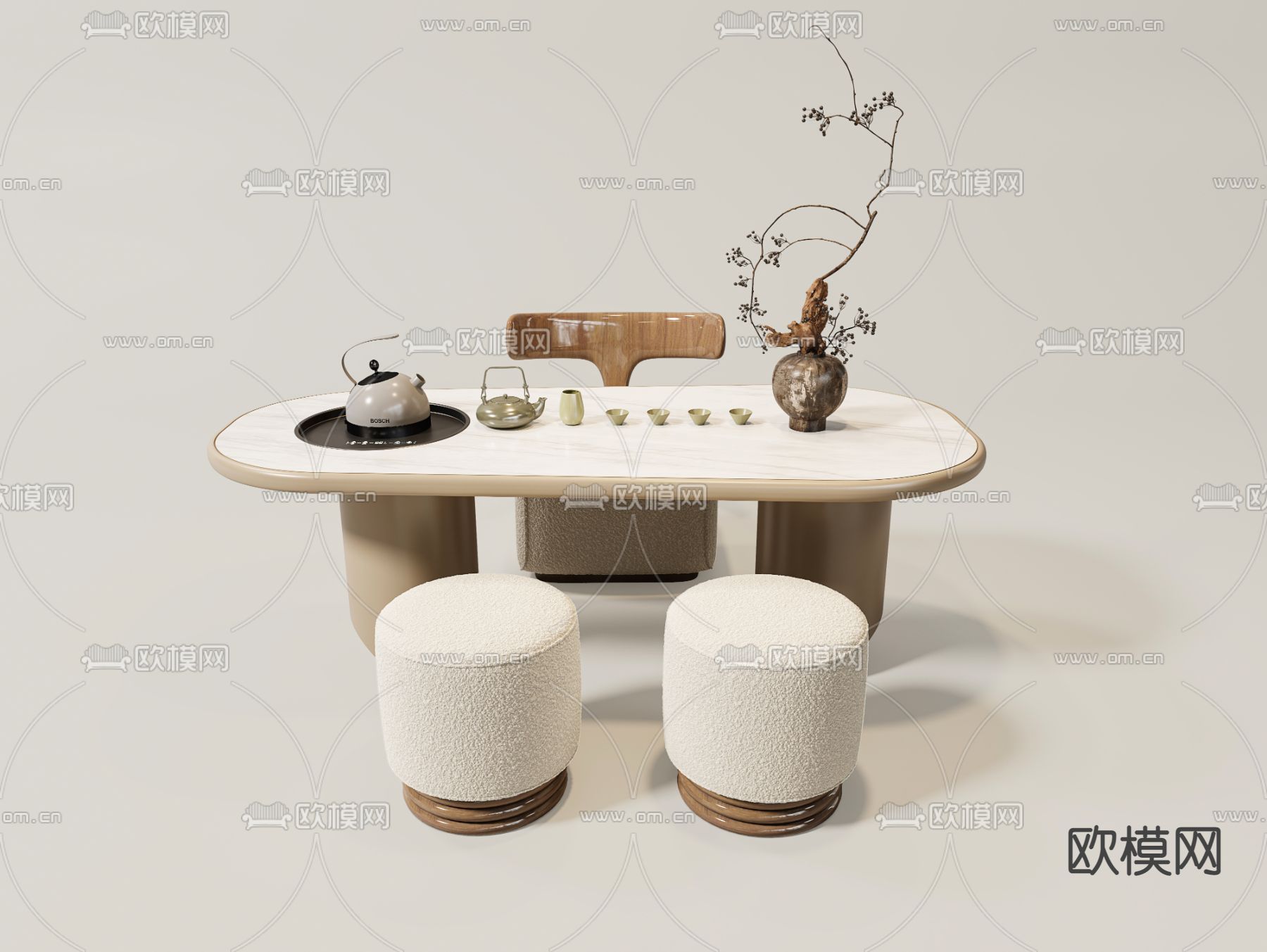 现代茶桌 茶台su模型下载（渲染图1）