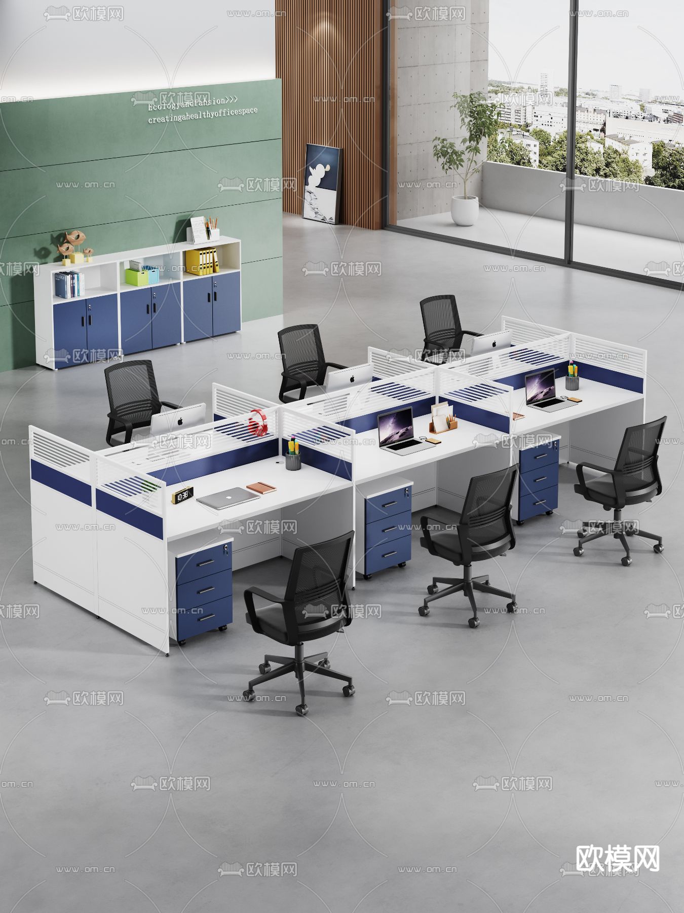 办公桌 屏风卡位 工位3d模型下载（渲染图1）
