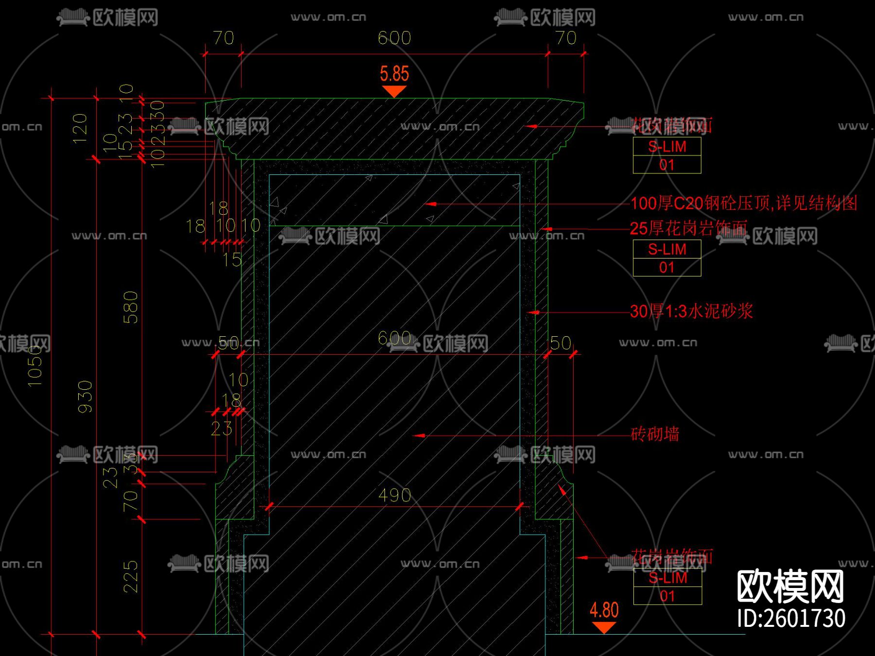法式花钵栏杆CAD施工图下载（渲染图6）