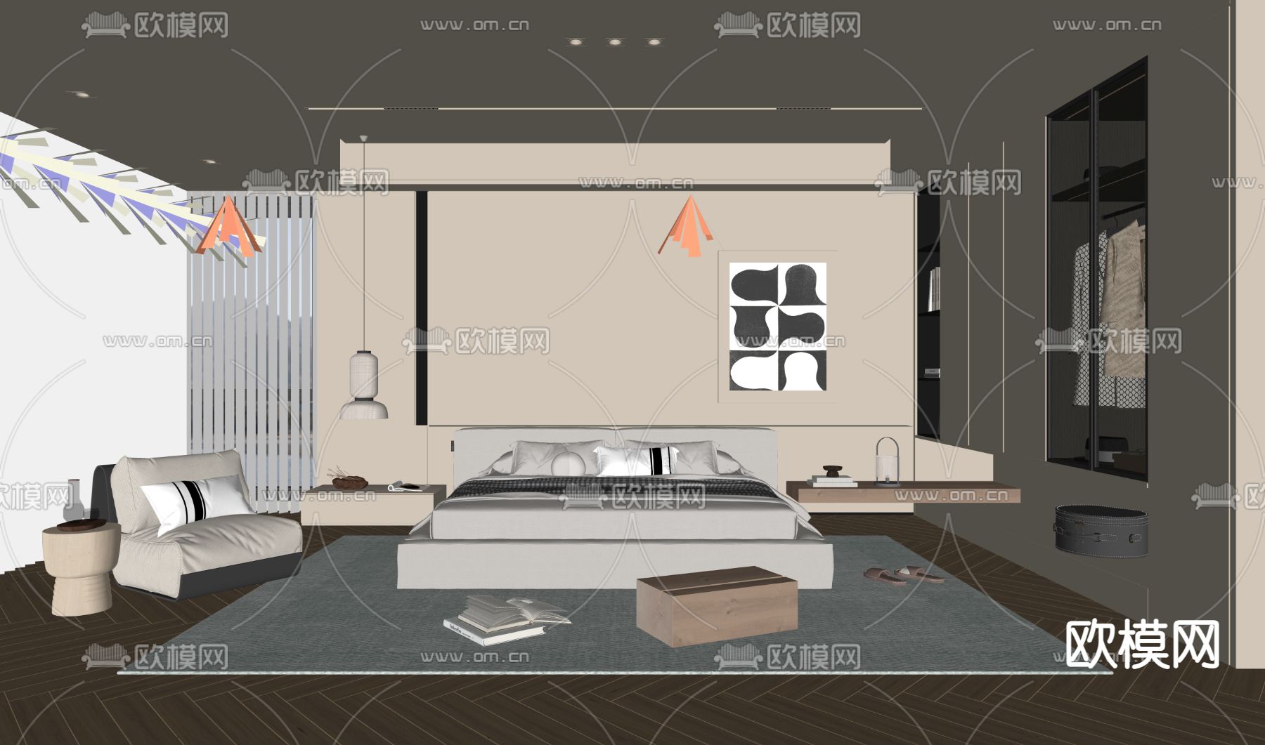 侘寂风卧室su模型下载（渲染图2）
