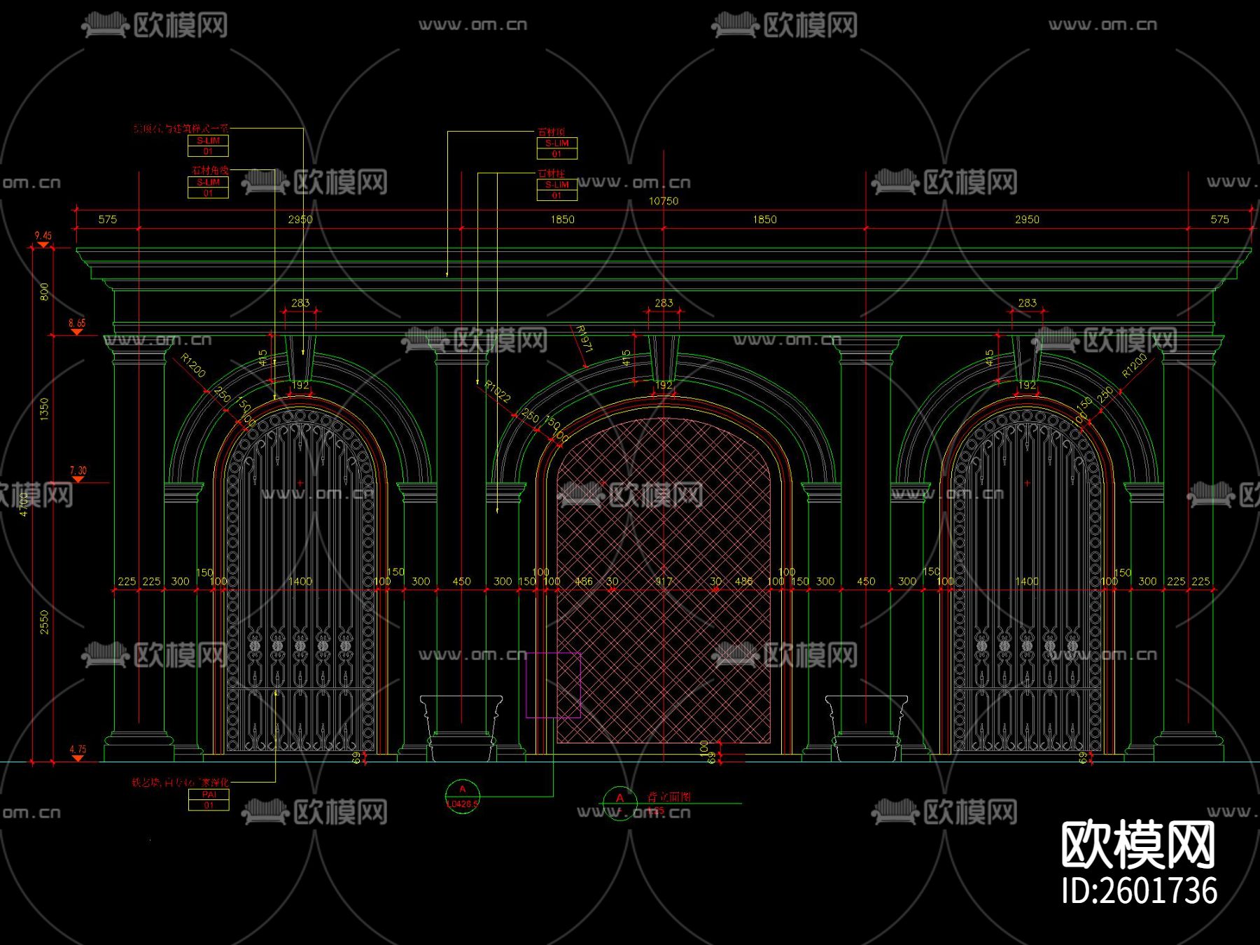 法式拱门花钵水景CAD施工图下载（渲染图4）