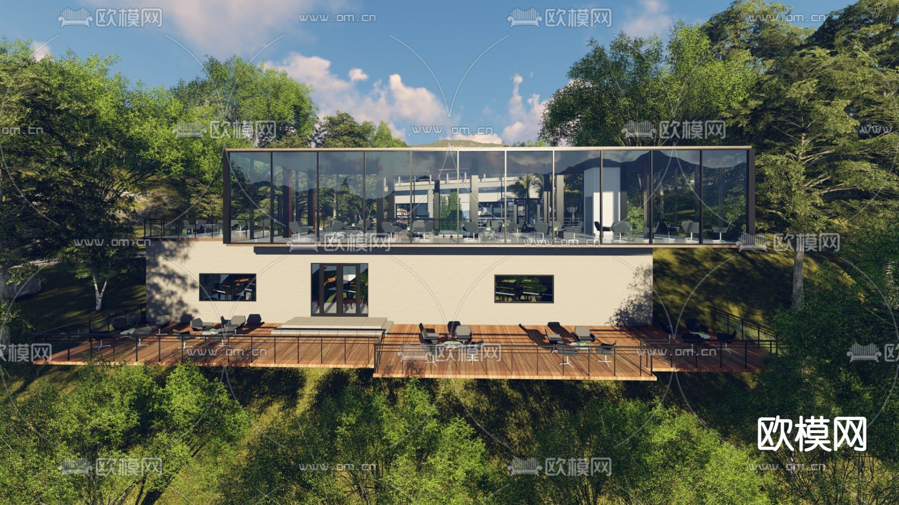 现代餐厅建筑外观su模型下载_ID14050038_sketchup模型下载-欧模网