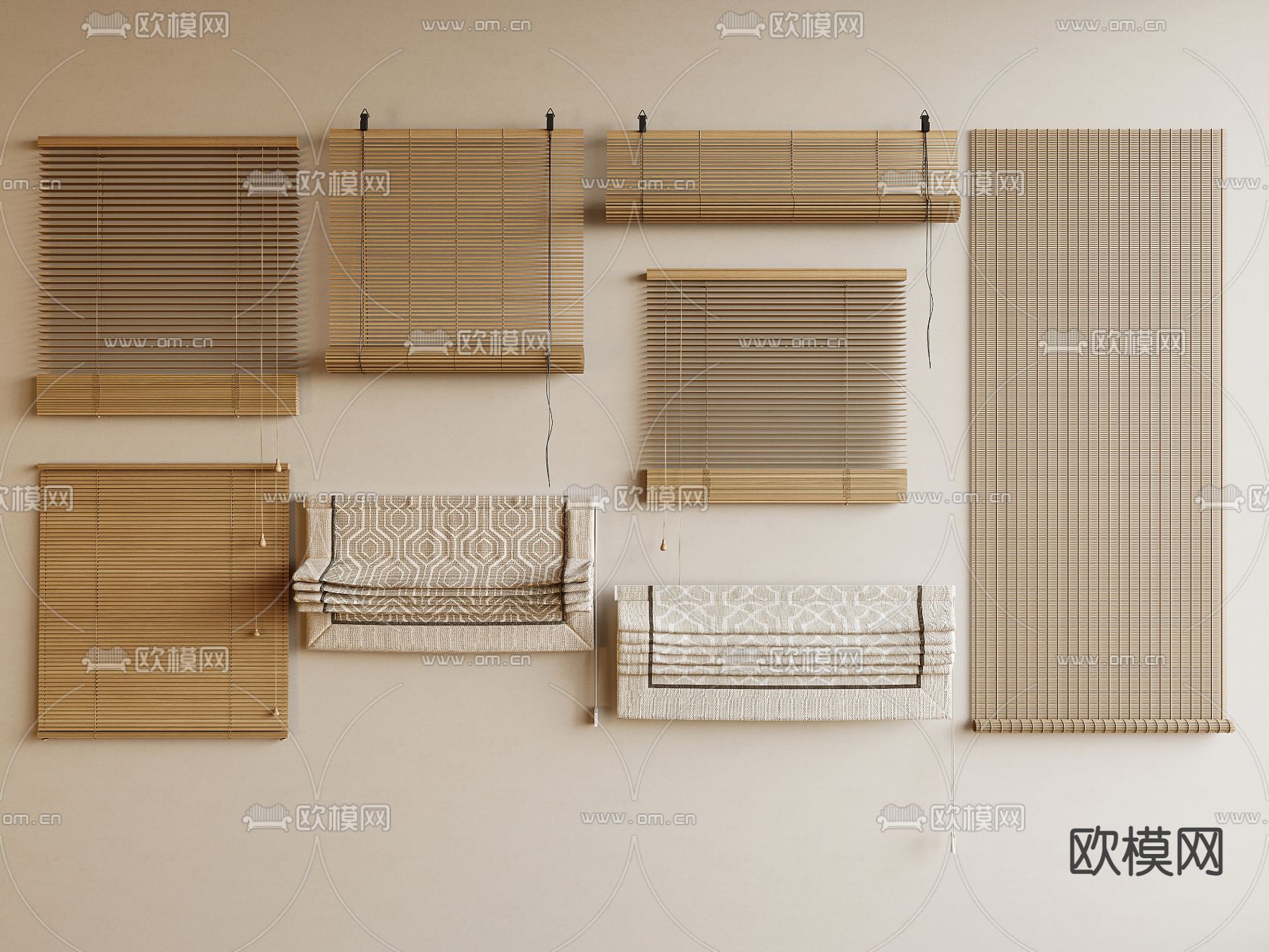 新中式百叶帘 竹帘 卷帘su模型下载_ID14048630_sketchup模型下载-欧模网