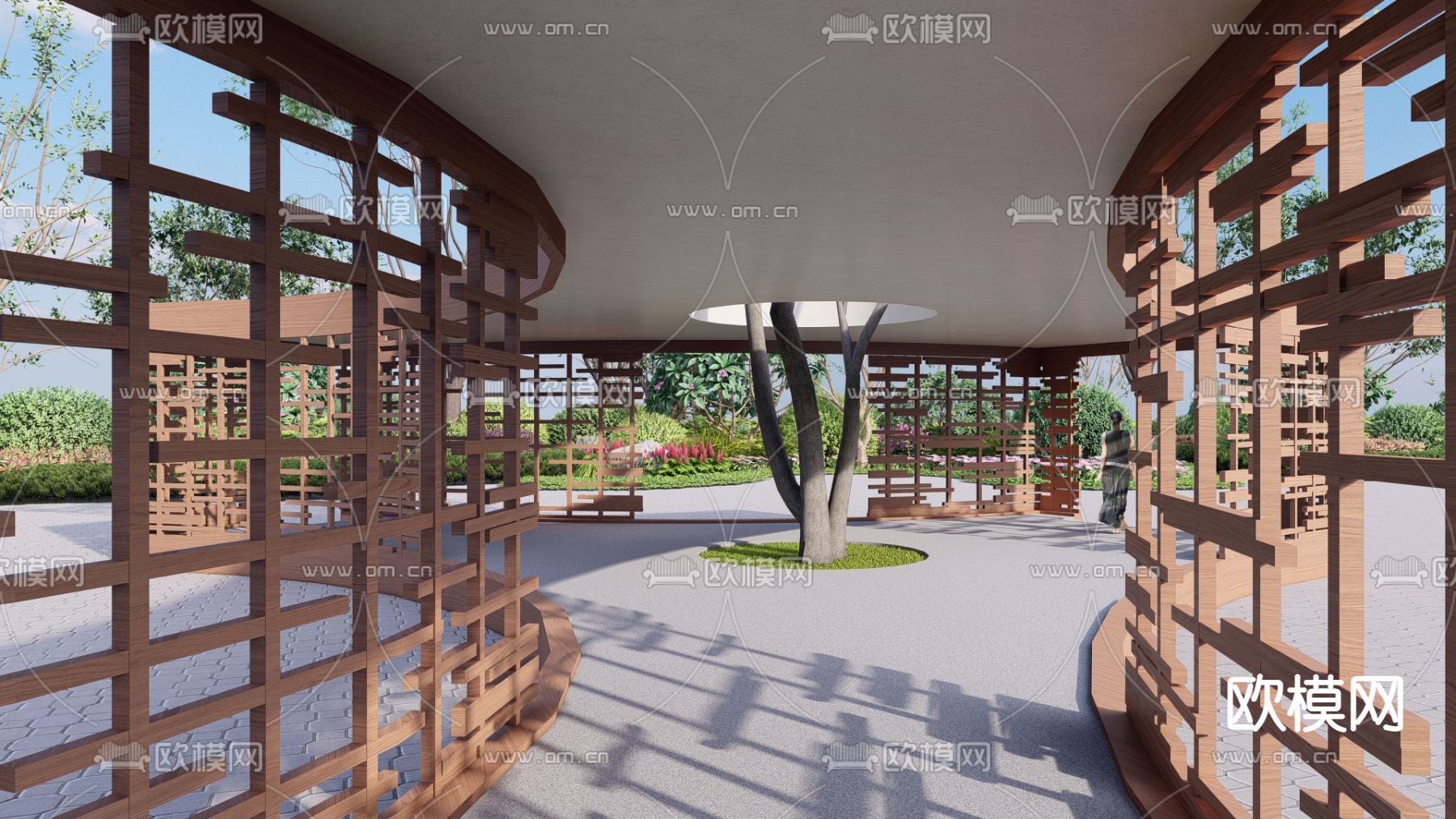 现代弧形廊架su模型下载（渲染图3）