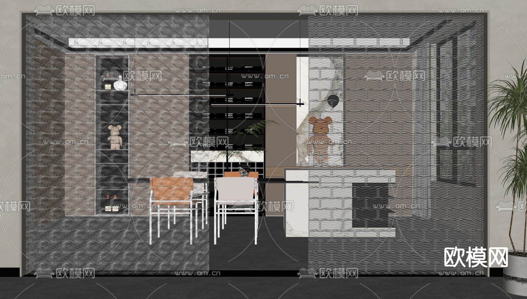 玻璃砖隔断su模型下载（渲染图2）