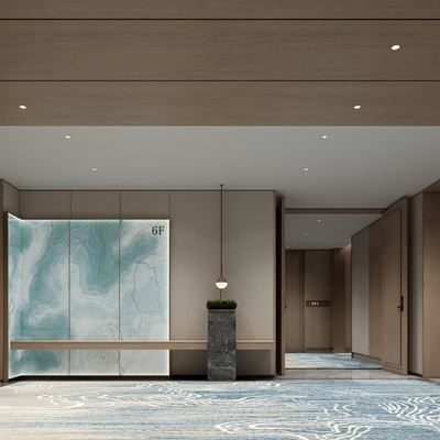  新中式酒店过道su模型 