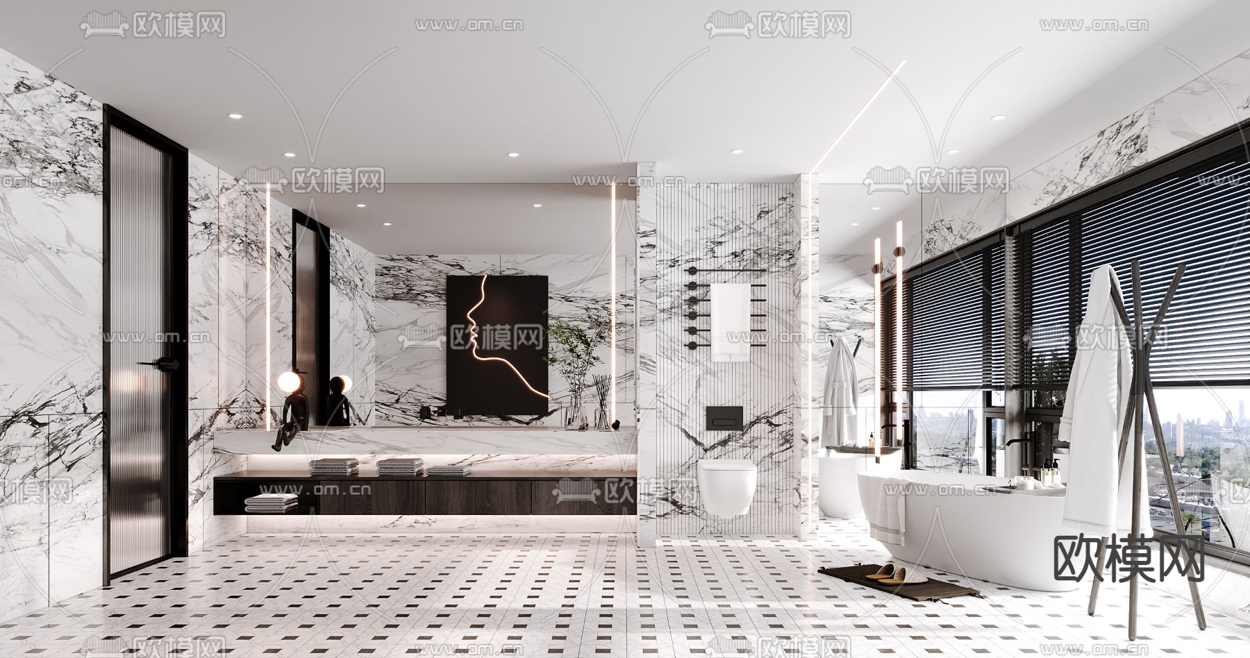 高级灰卫生间 浴室su模型下载（渲染图1）
