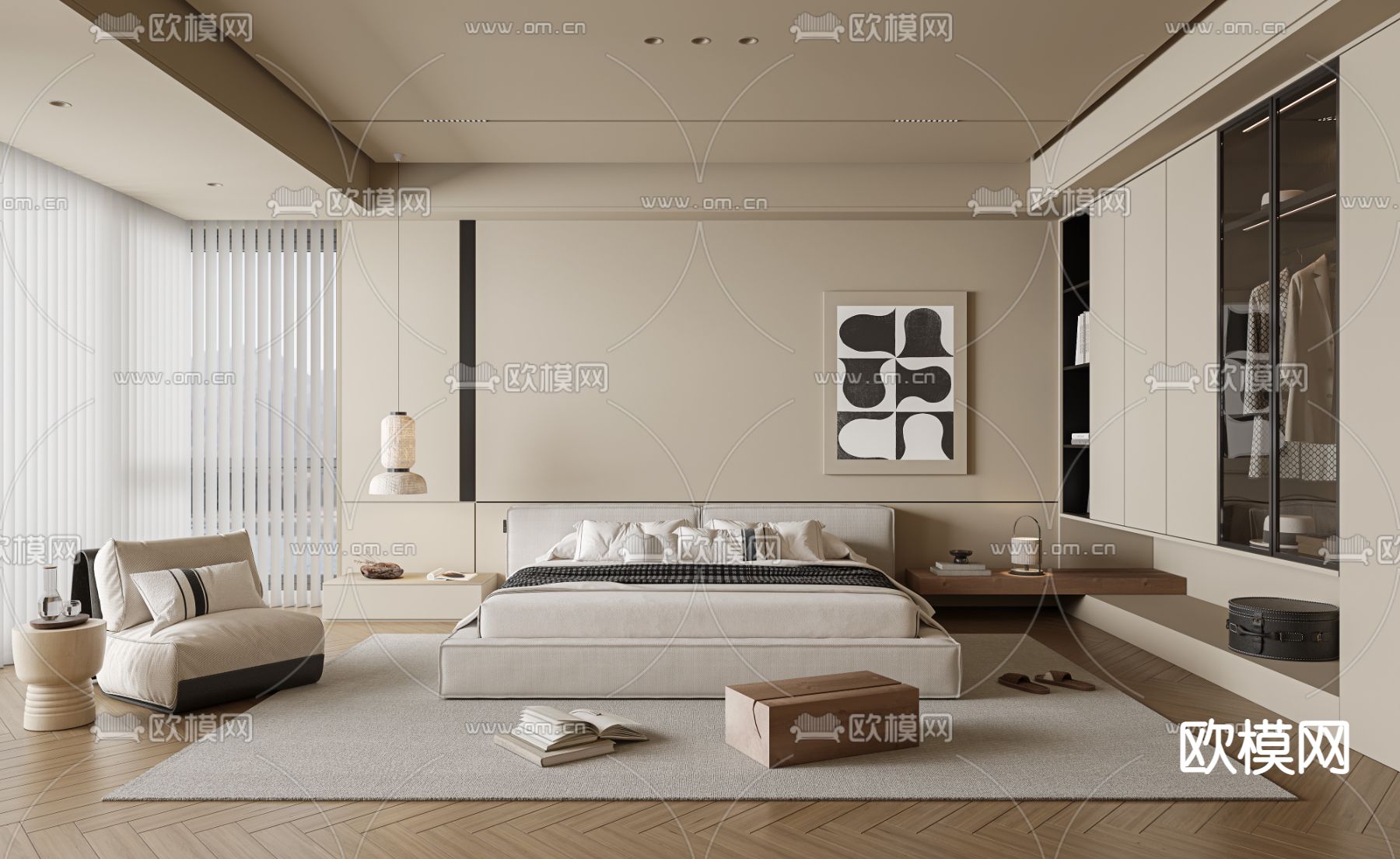 侘寂风卧室su模型下载（渲染图1）