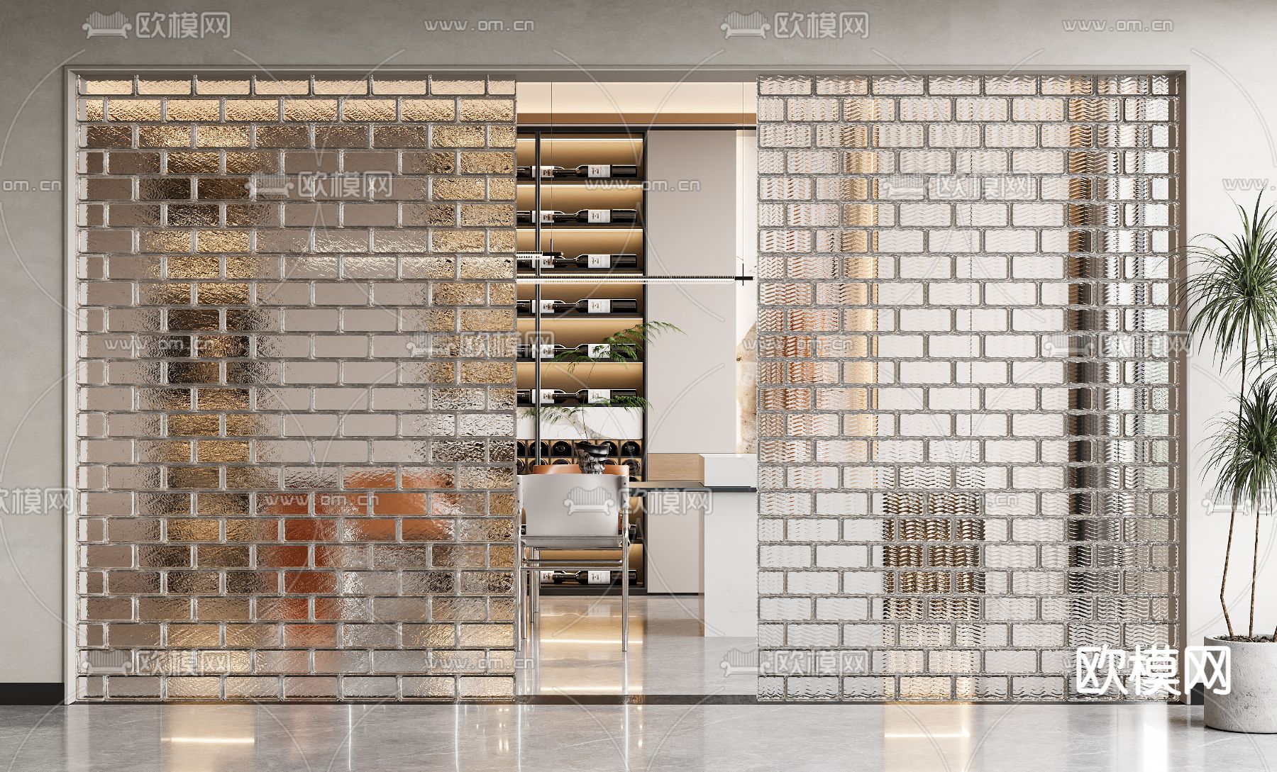 玻璃砖隔断su模型下载（渲染图1）