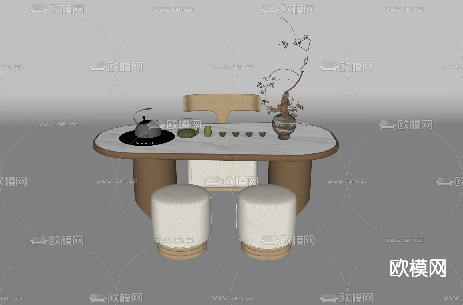 现代茶桌 茶台su模型下载（渲染图2）