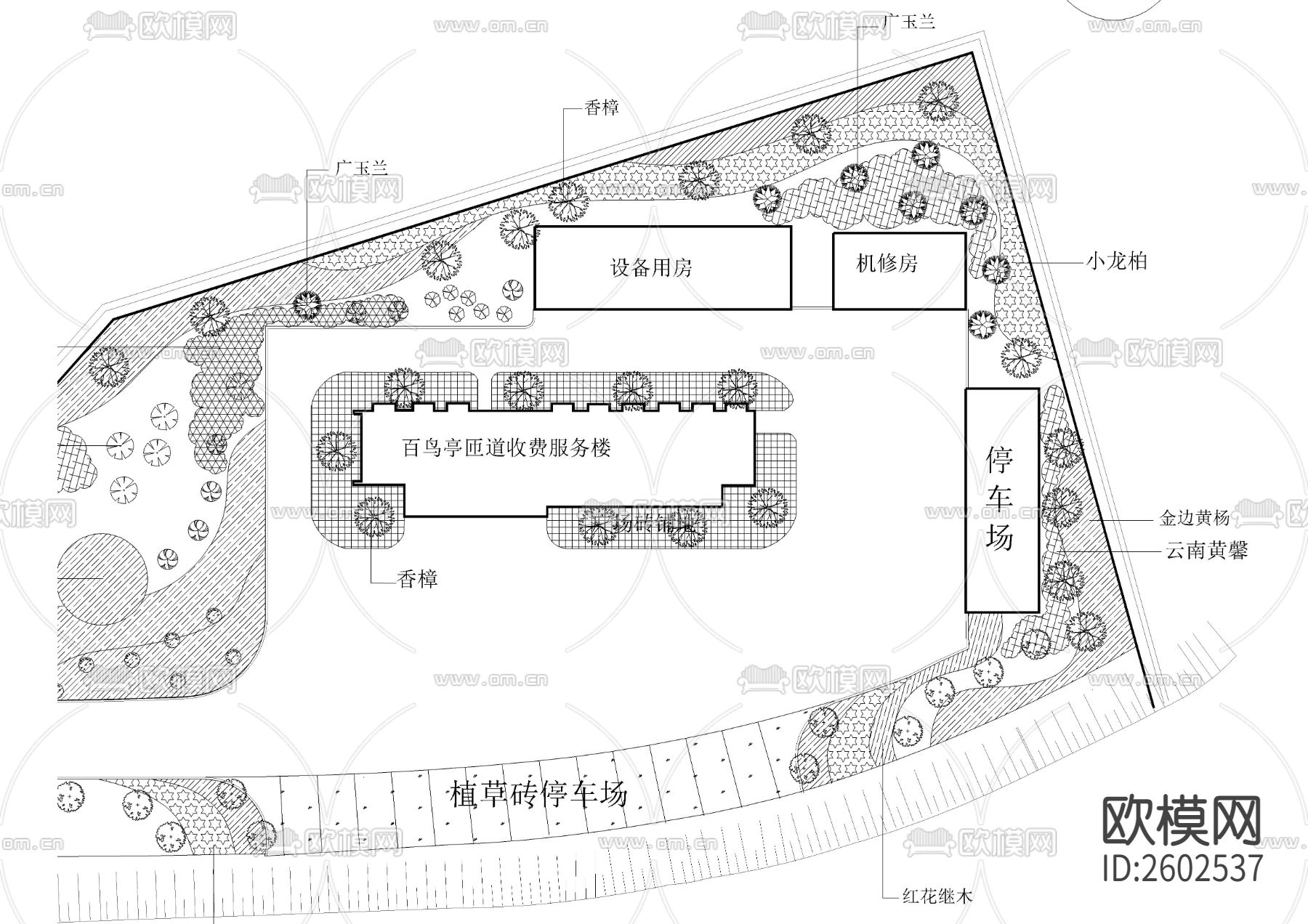 匝道服务区绿化景观CAD施工图下载（渲染图3）
