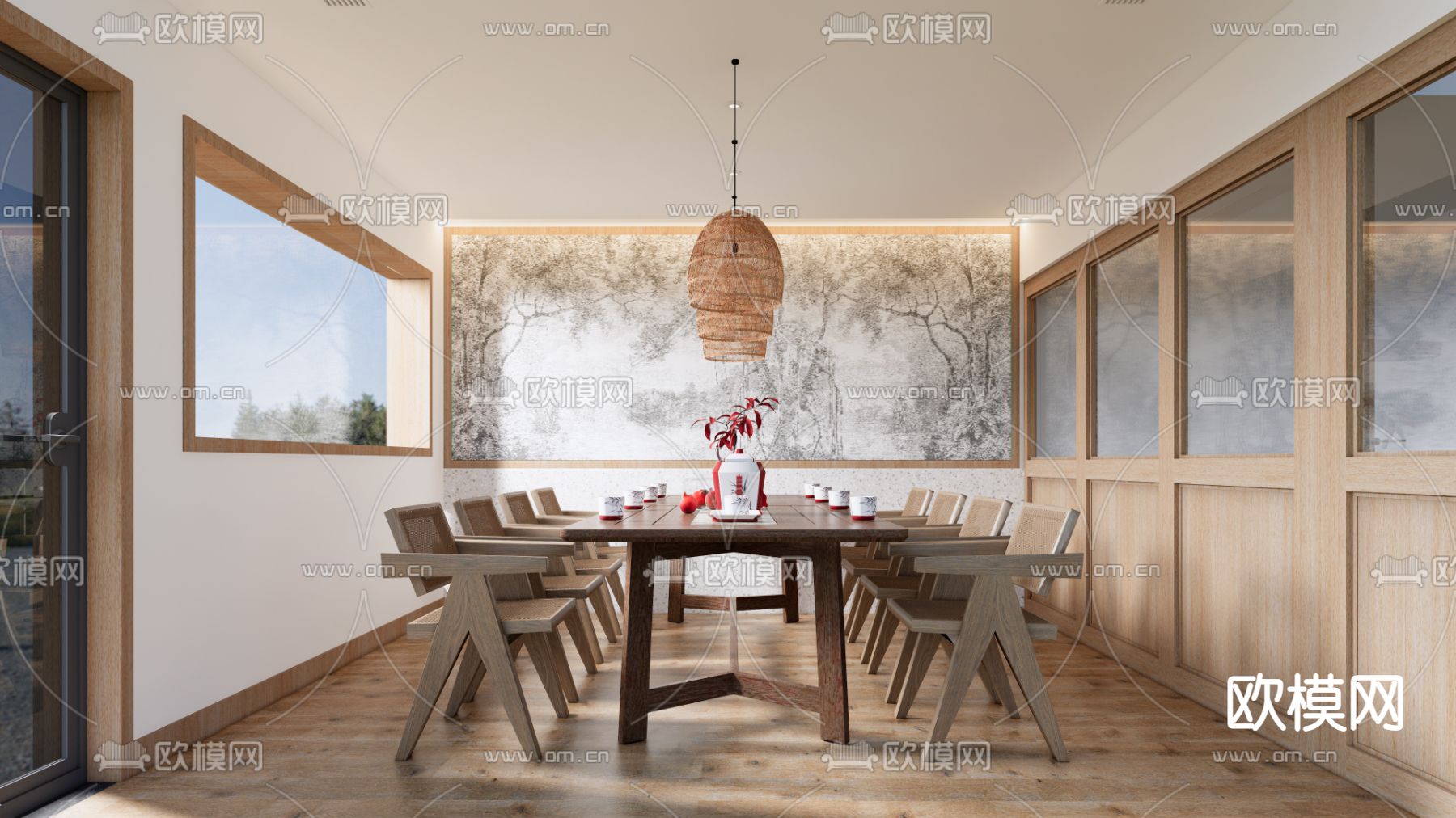 侘寂风餐厅包房su模型下载（渲染图1）