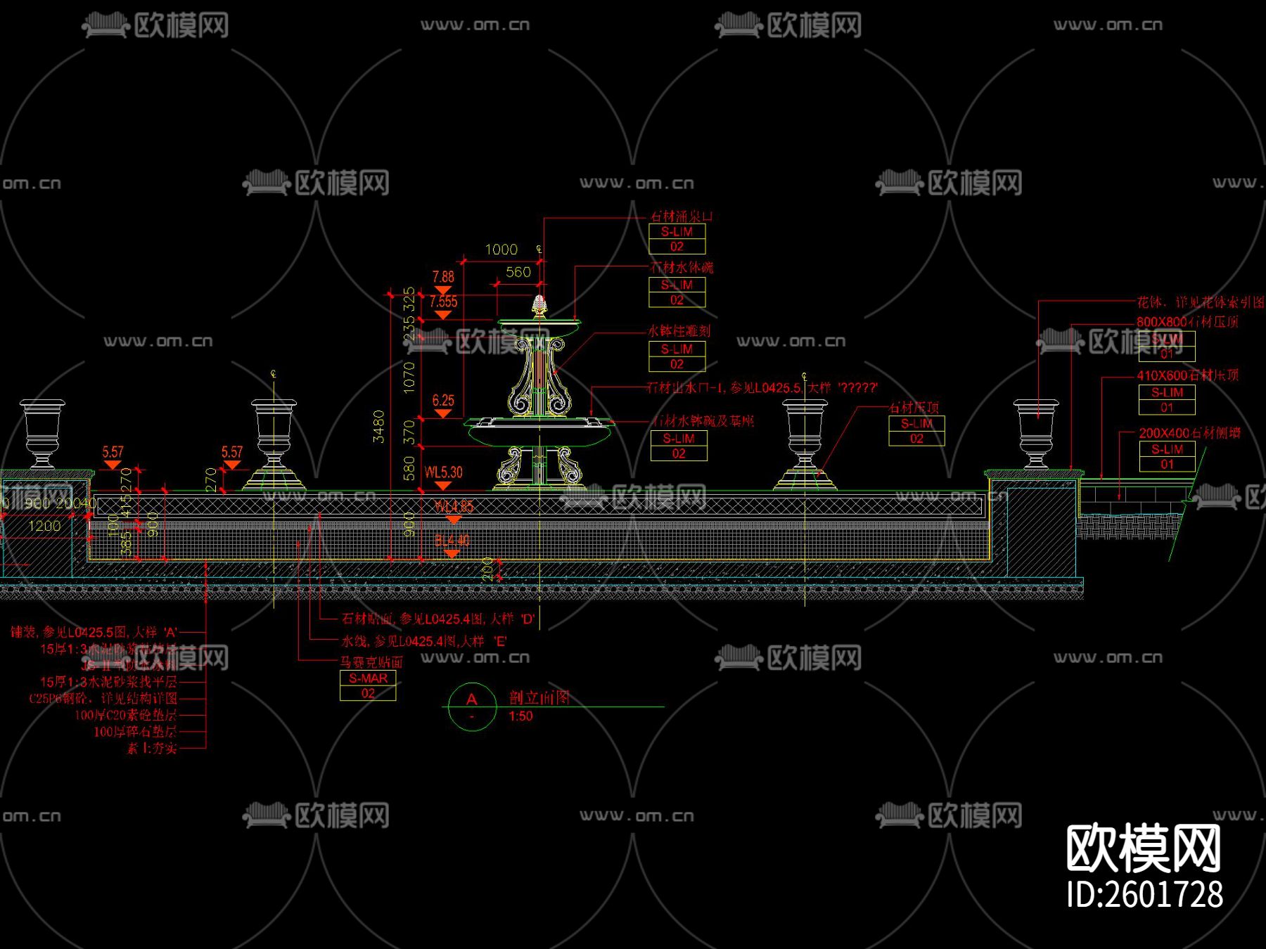 法式花钵CAD施工图下载（渲染图6）