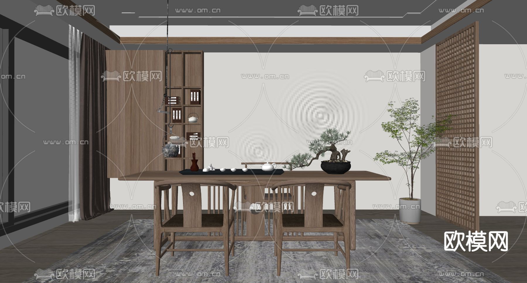 新中式茶室su模型