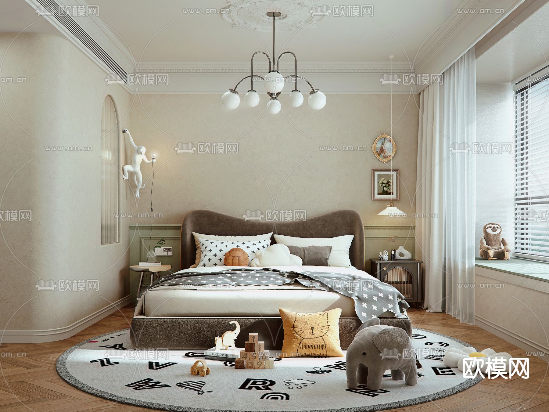 法式卧室 女孩房su模型下载（渲染图1）