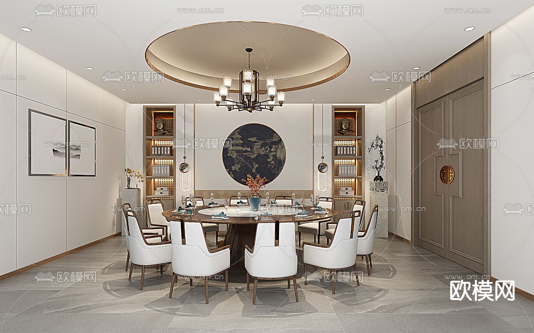 中式餐厅包厢 包房su模型下载（渲染图1）