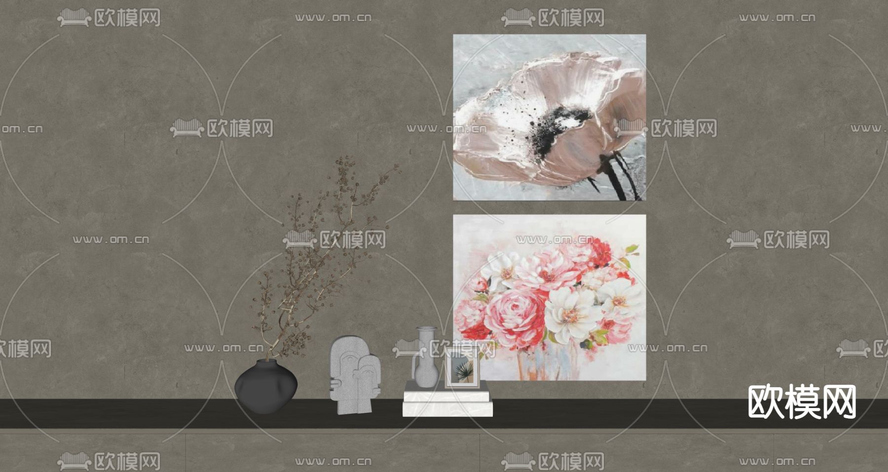 侘寂风装饰画 挂画su模型下载（渲染图2）