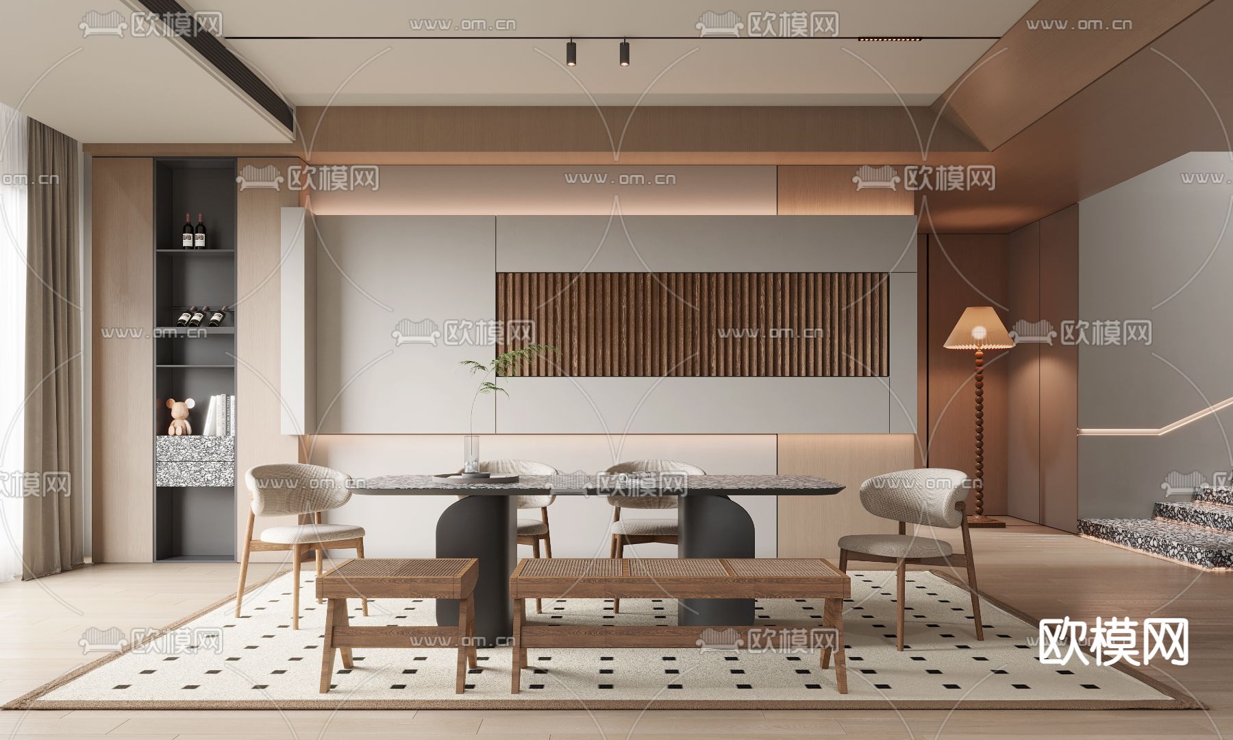 现代餐厅3d模型下载_ID14051107_3dmax免费模型-欧模网