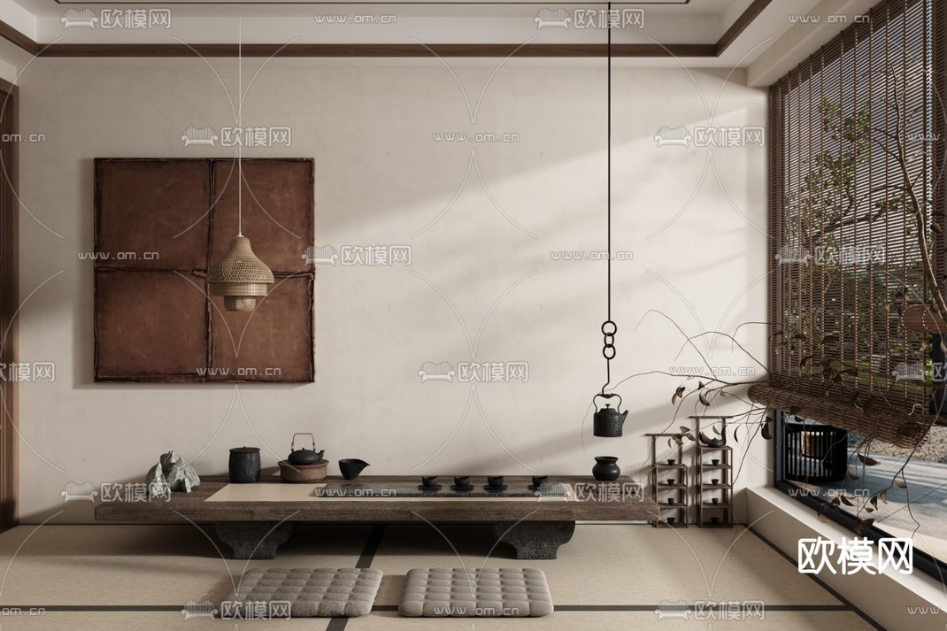 侘寂风茶室3d模型下载_ID14050371_3dmax免费模型-欧模网