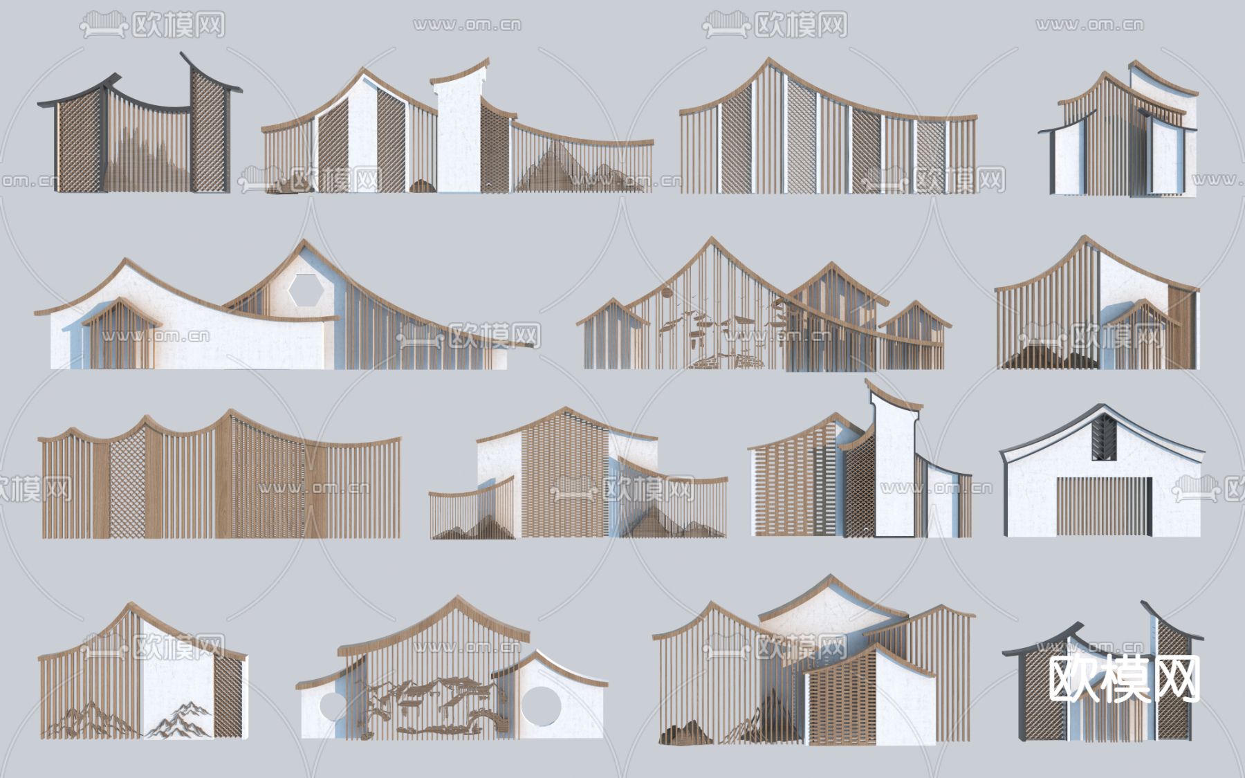 新中式围墙 乡村景墙3d模型下载