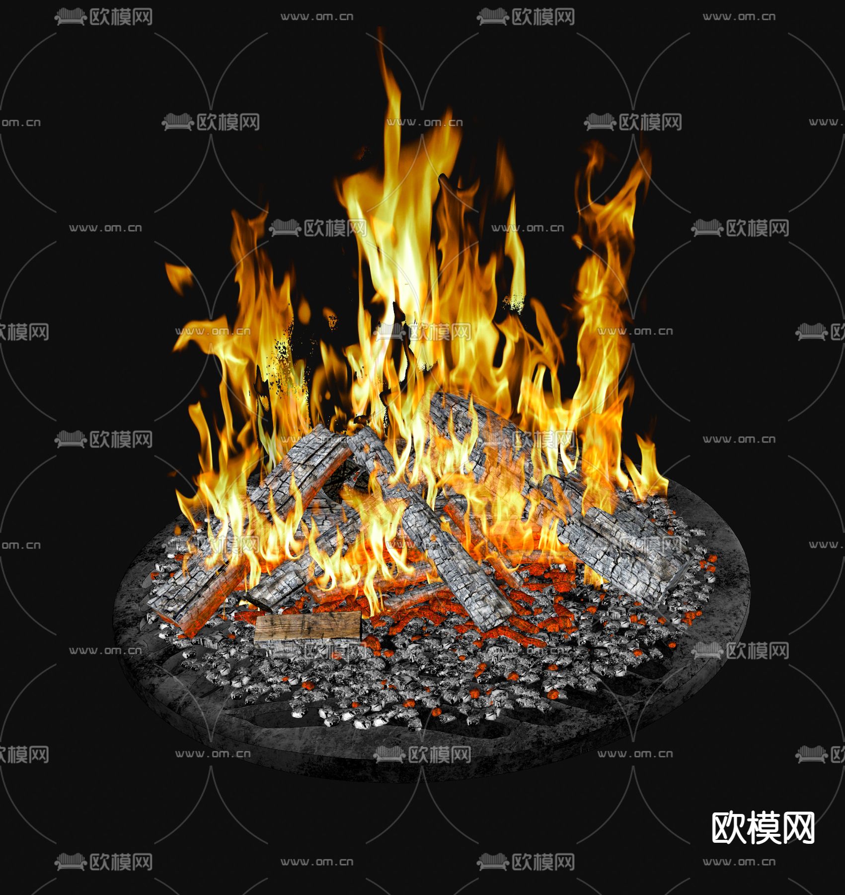 石头篝火堆su模型下载（渲染图3）
