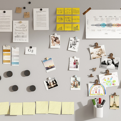  现代办公白板 便签纸su模型 