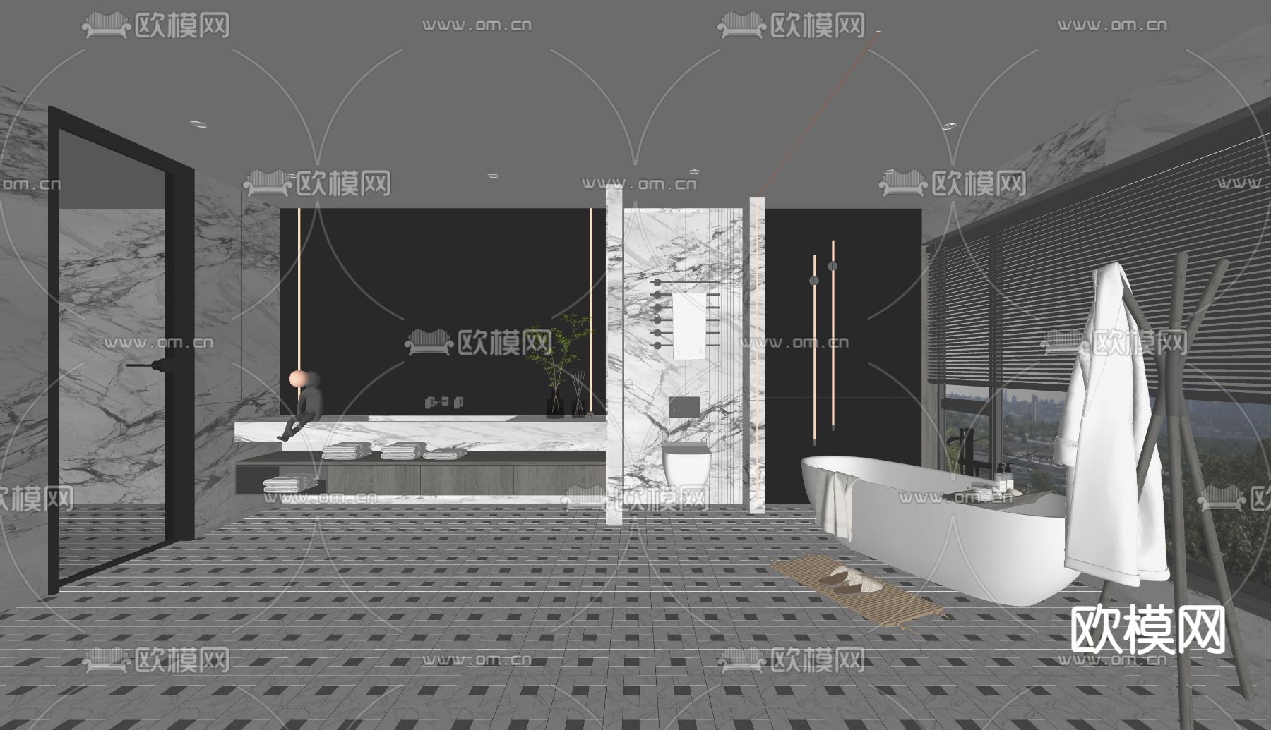 高级灰卫生间 浴室su模型下载（渲染图2）