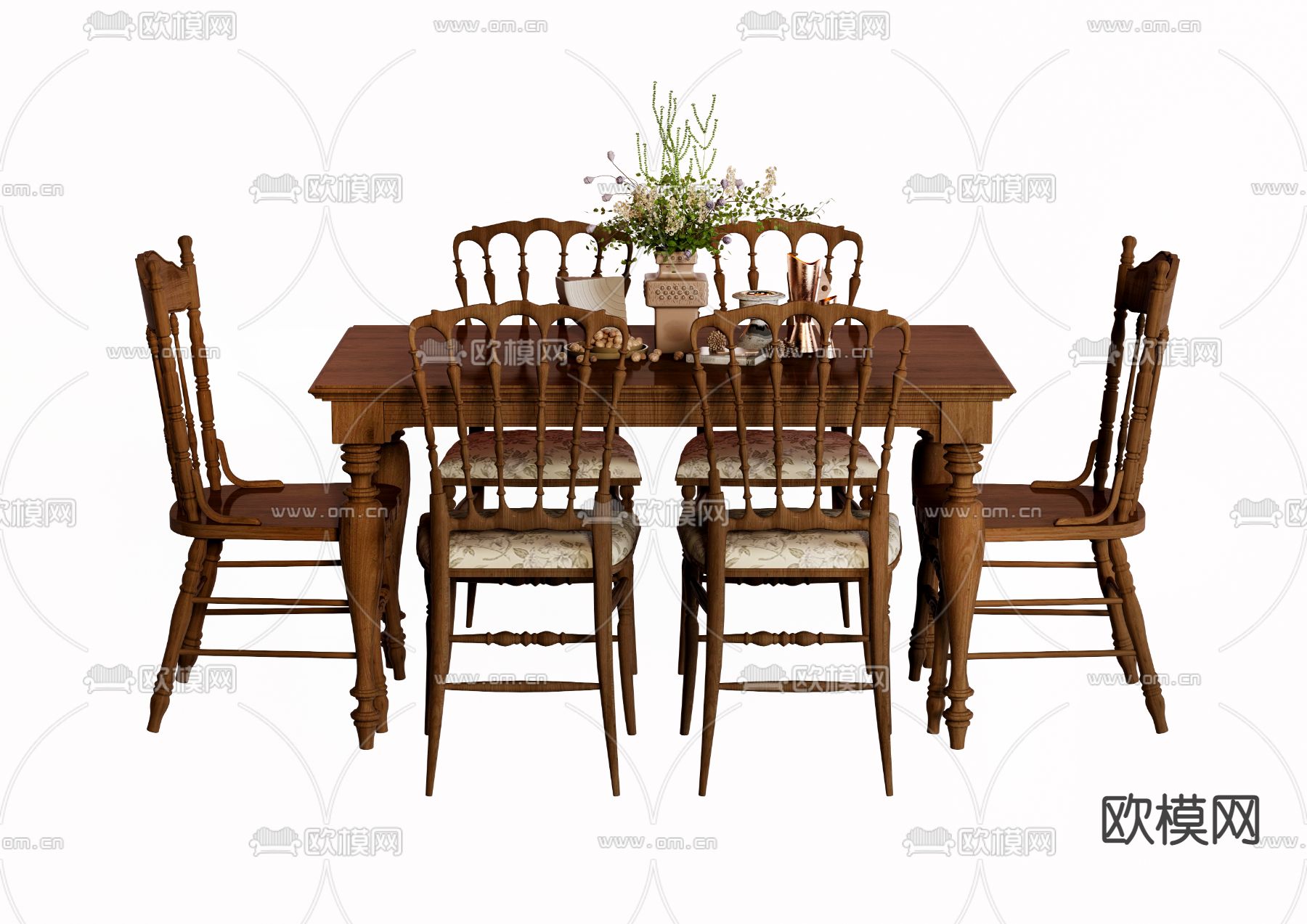 法式餐桌椅3d模型下载（渲染图2）
