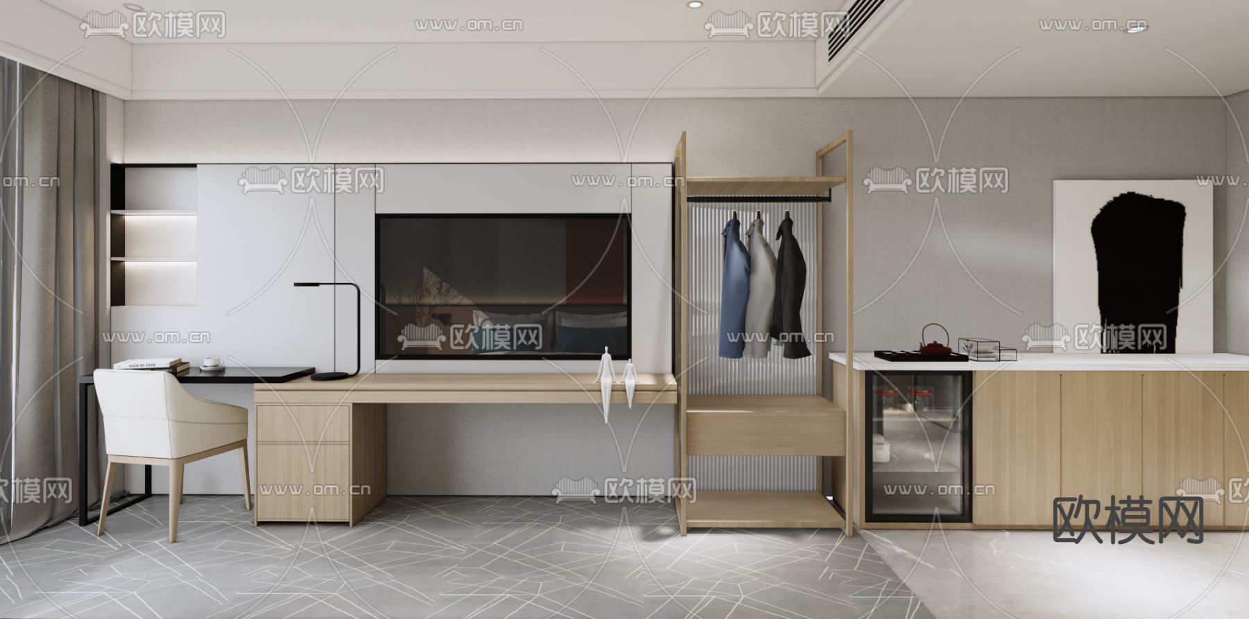 现代酒店客房su模型下载（渲染图4）