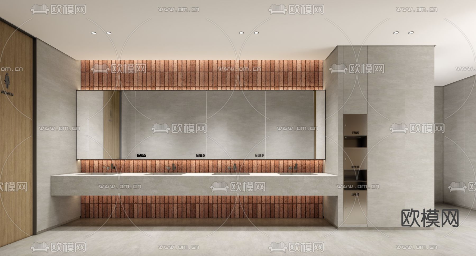 公共卫生间 洗手间3d模型下载（渲染图2）