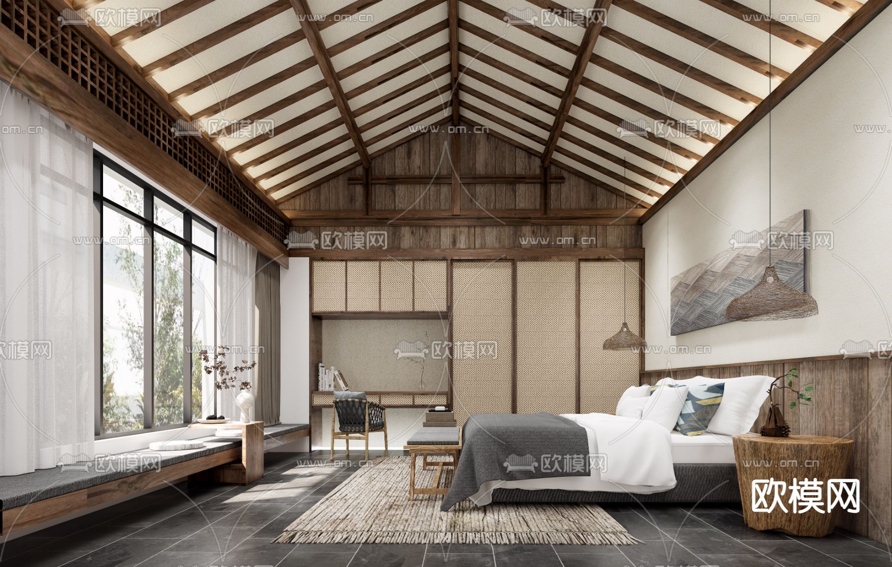 侘寂民宿客房su模型下载（渲染图1）