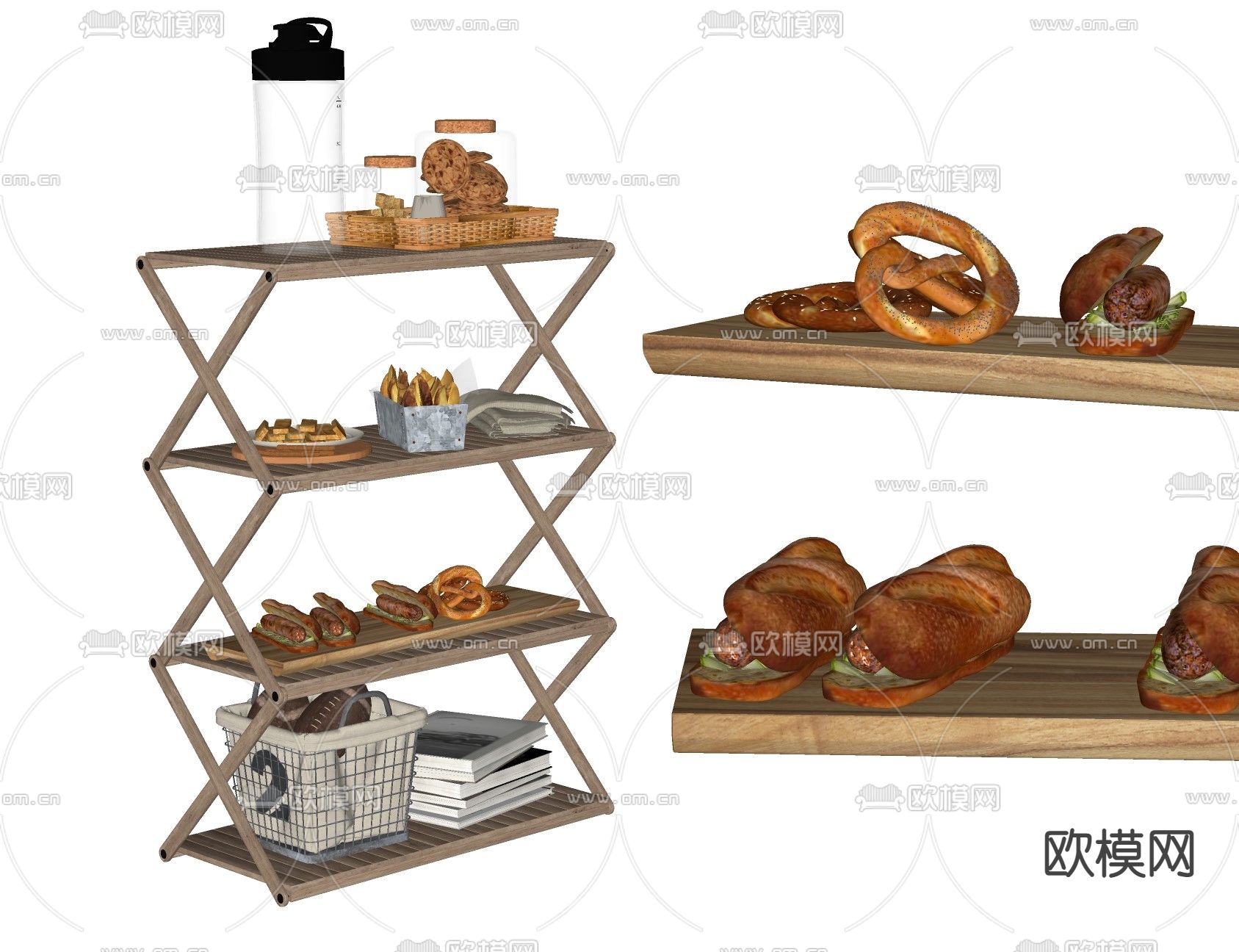 面包贝果 牛角包 法棍su模型下载（渲染图2）