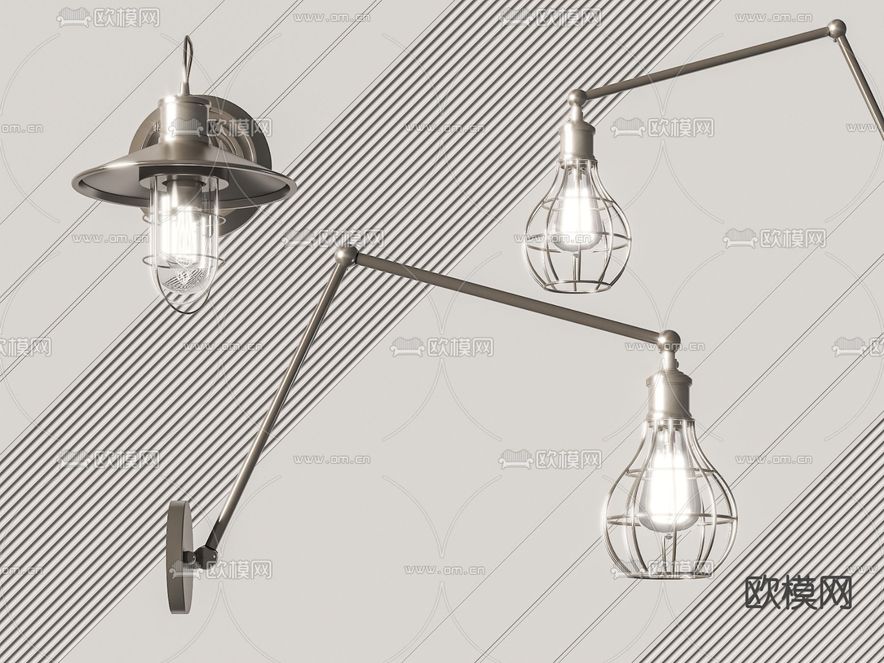 灯泡壁灯 摇臂壁灯3d模型下载