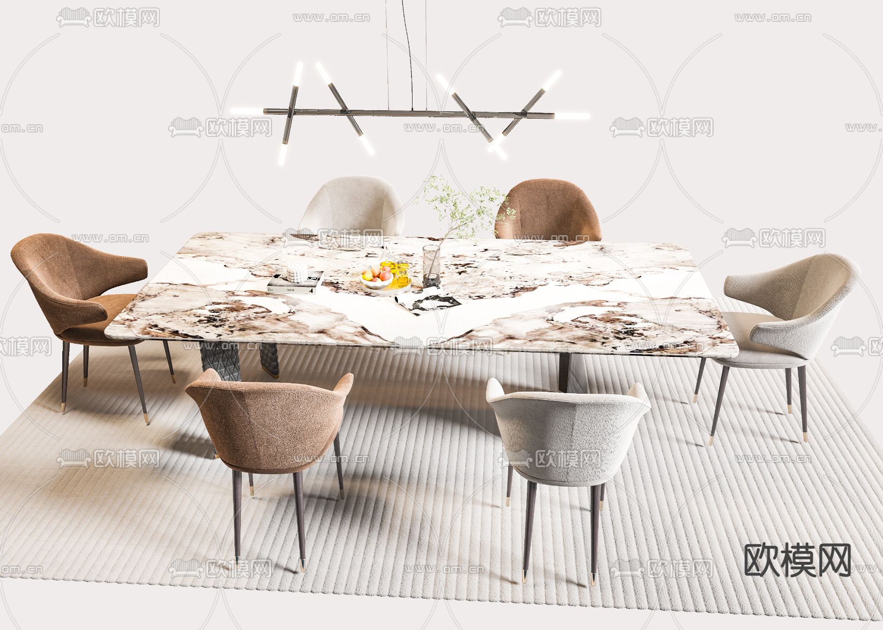 条形餐桌椅3d模型下载