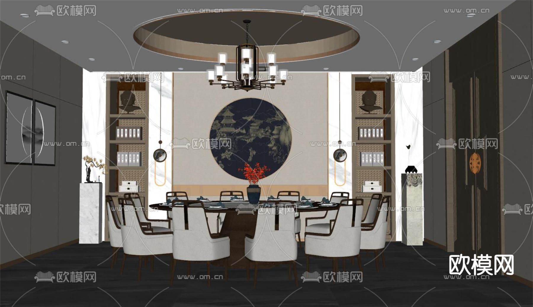 中式餐厅包厢 包房su模型下载（渲染图2）