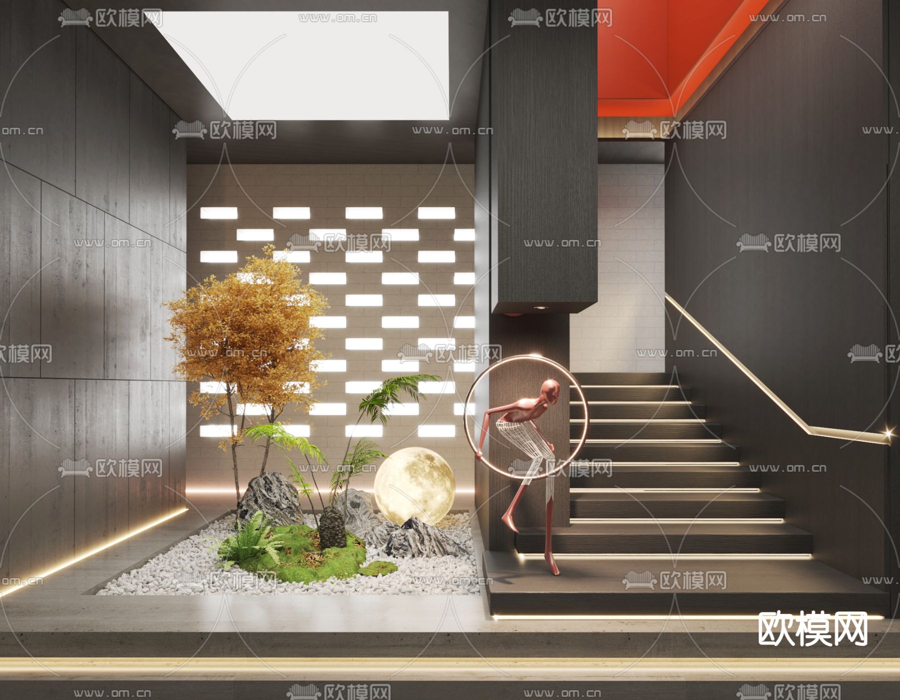 楼梯间造景 植物堆3d模型下载（渲染图1）