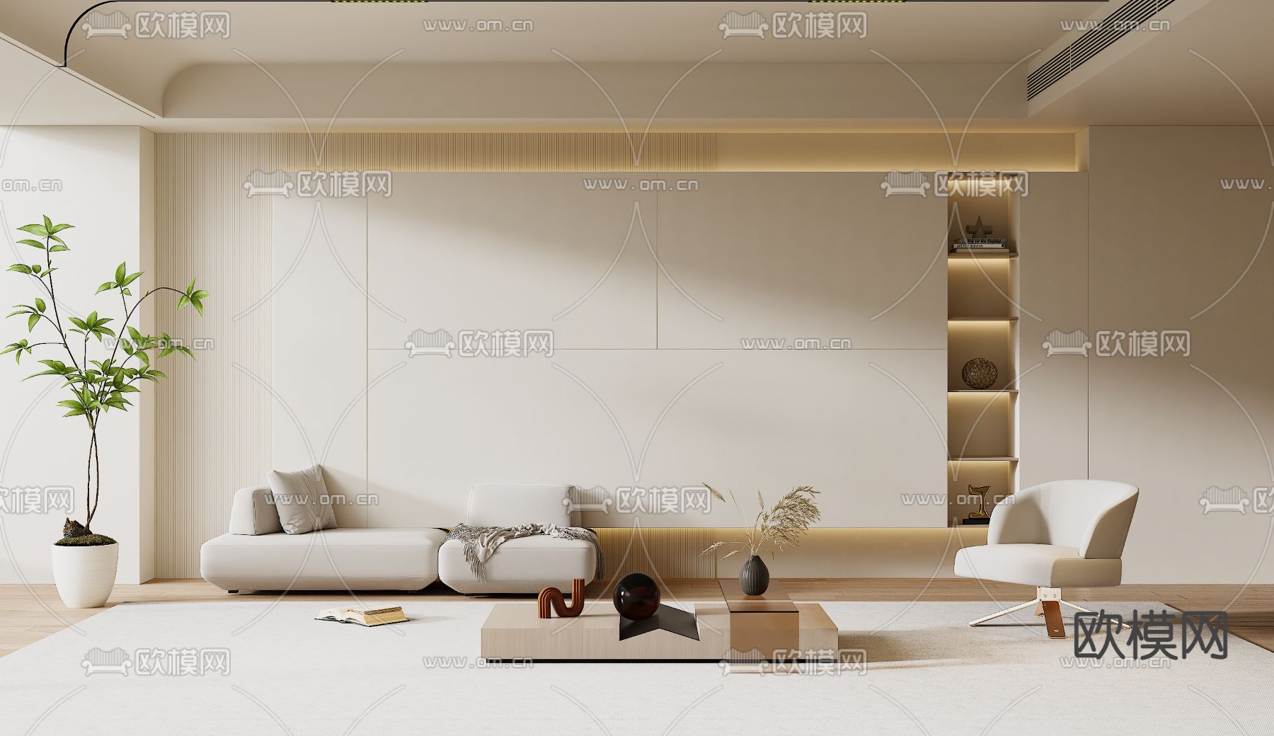 沙发背景墙3d模型下载_ID14051865_3dmax免费模型-欧模网